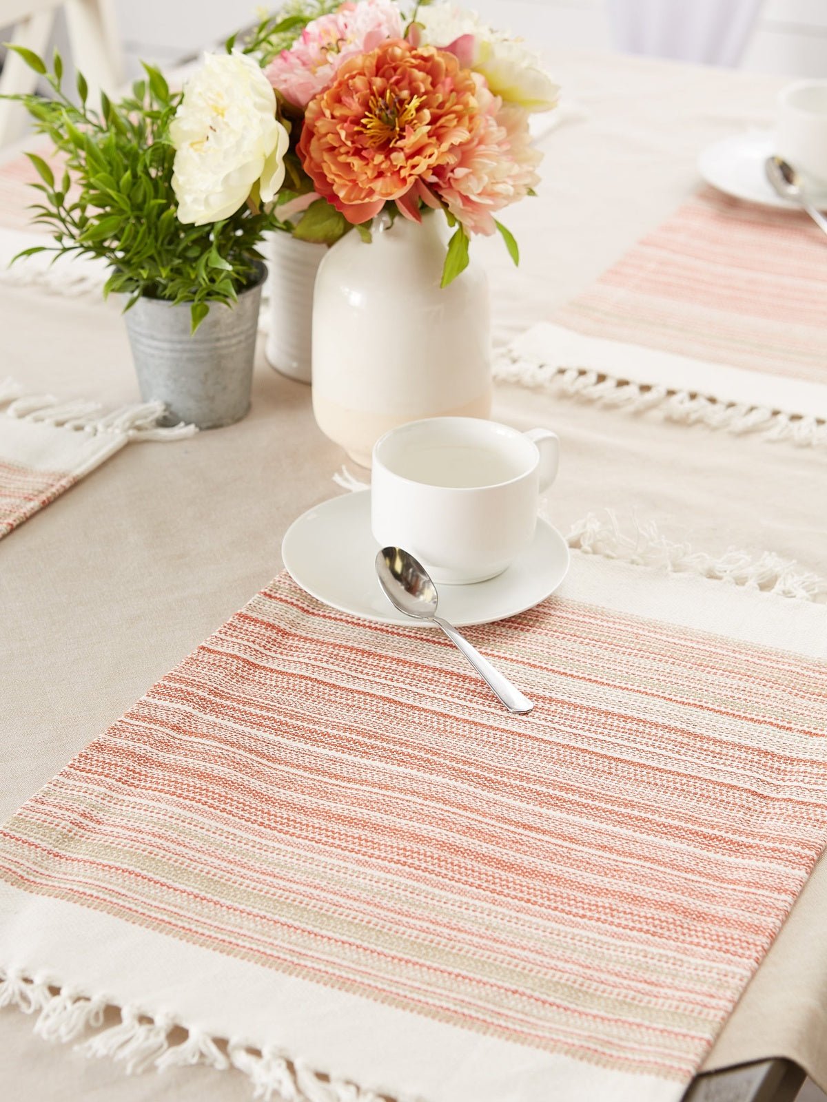 Pimento Striped Fringed Placemats, Set Of 6