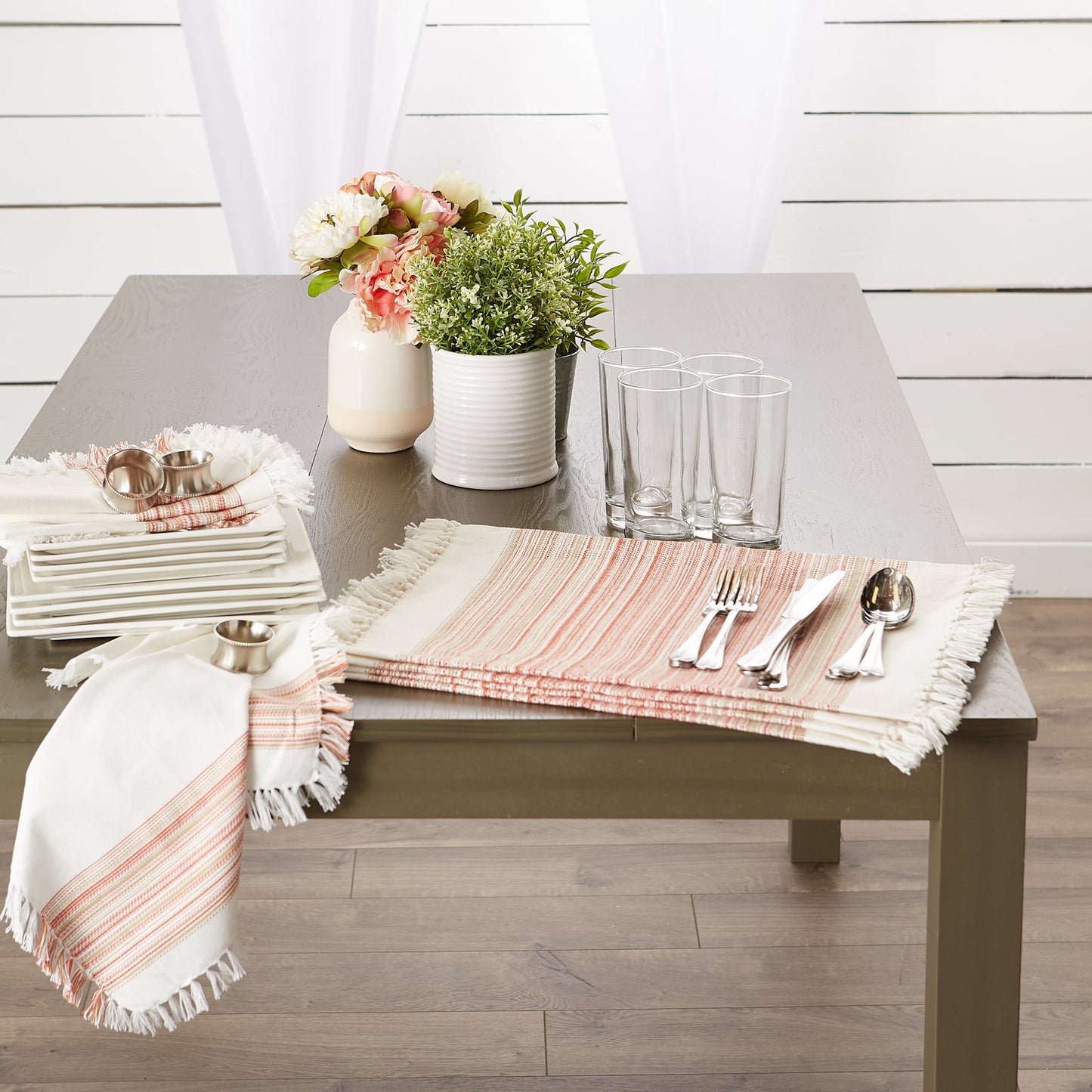 Pimento Striped Fringed Placemats, Set Of 6