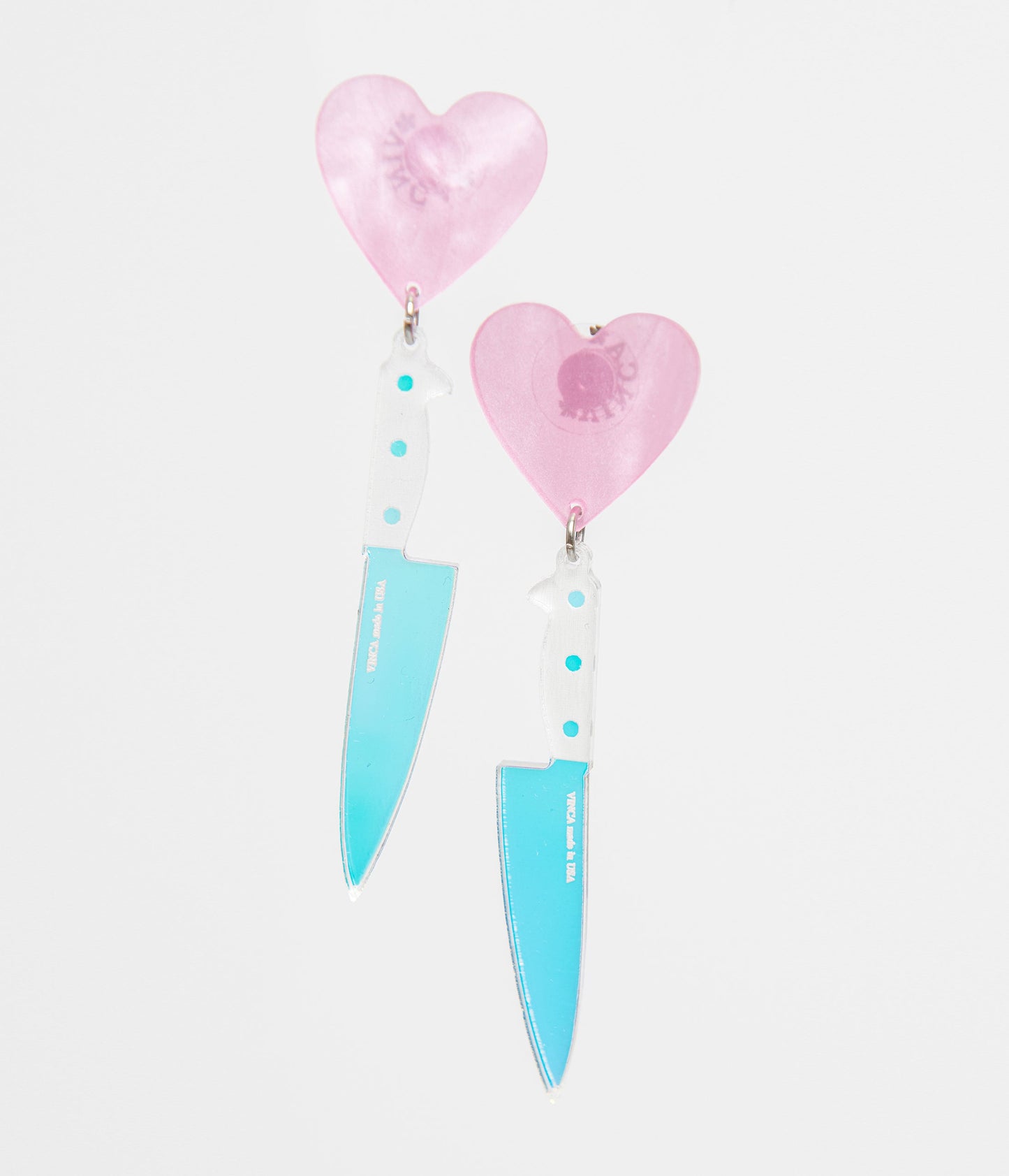 Pink Iridescent Heart Knives Drop Earrings