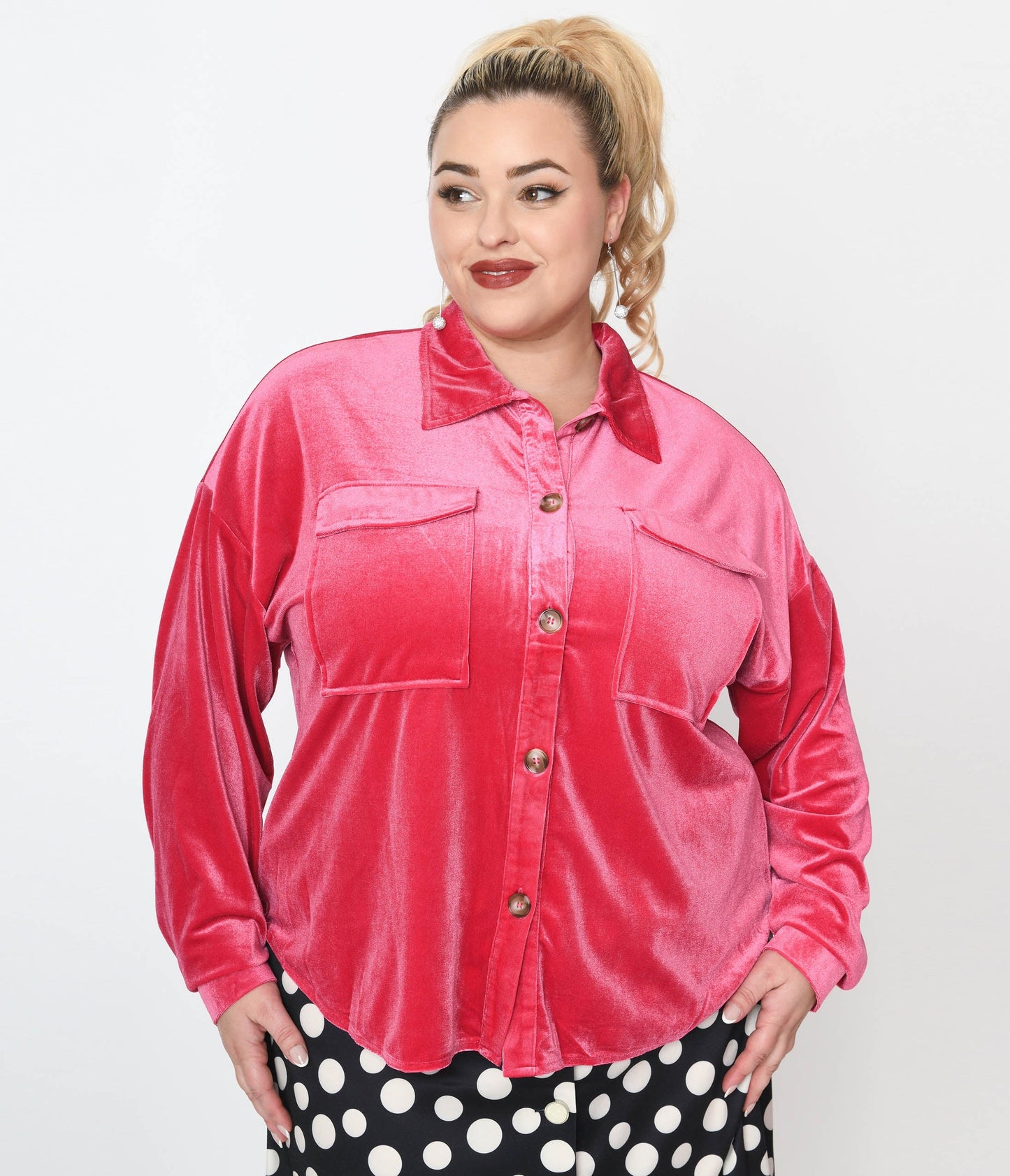1970s Pink Velvet Button Down Shirt