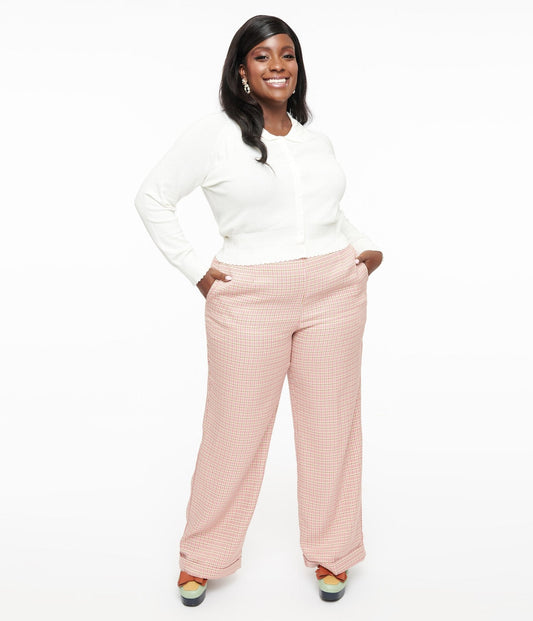 Plus Size 1940s Pink Check Ruby Trousers