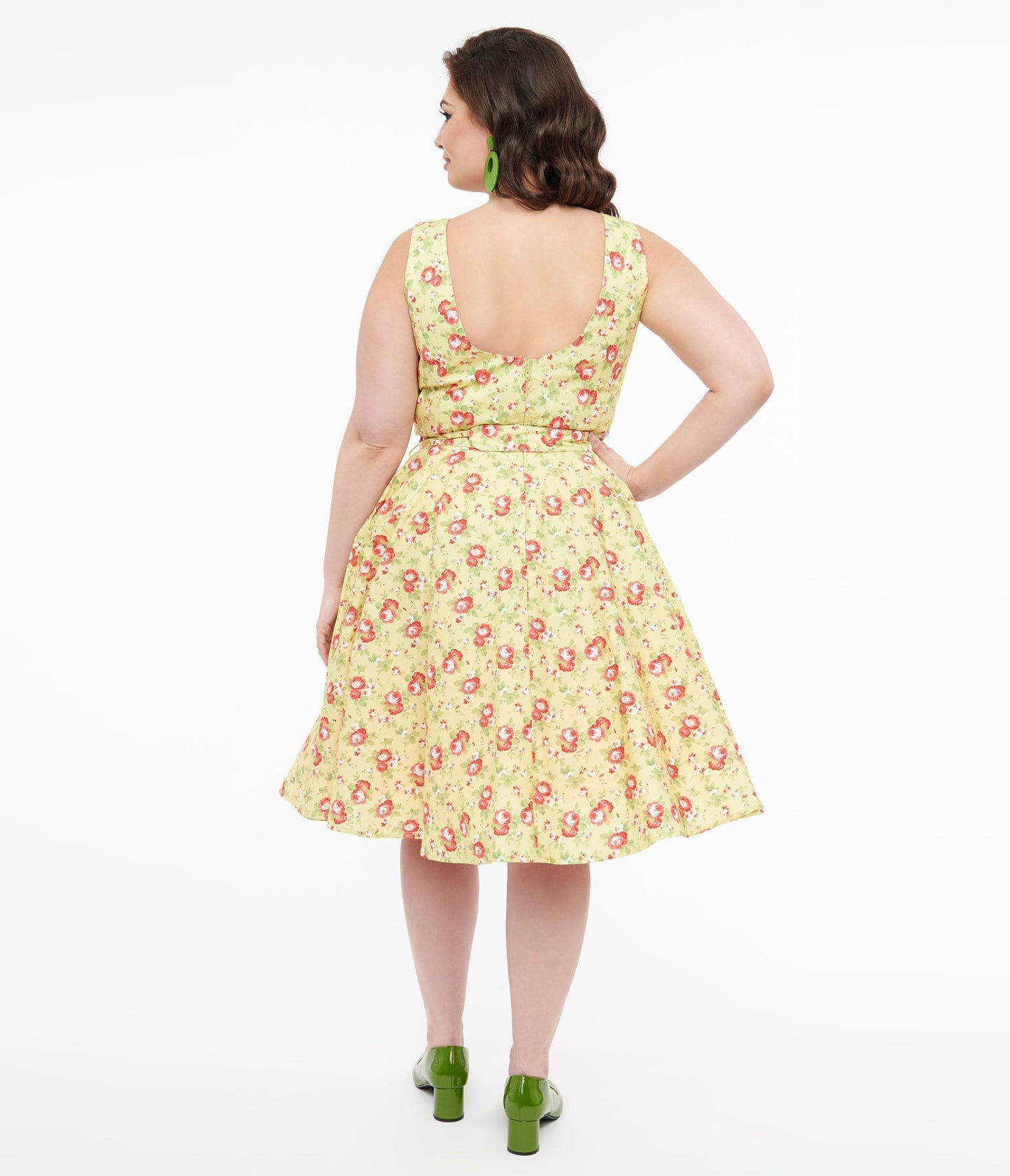 Plus Size 1950s Pistachio Green & Pink Floral Cotton Selda Swing Dress