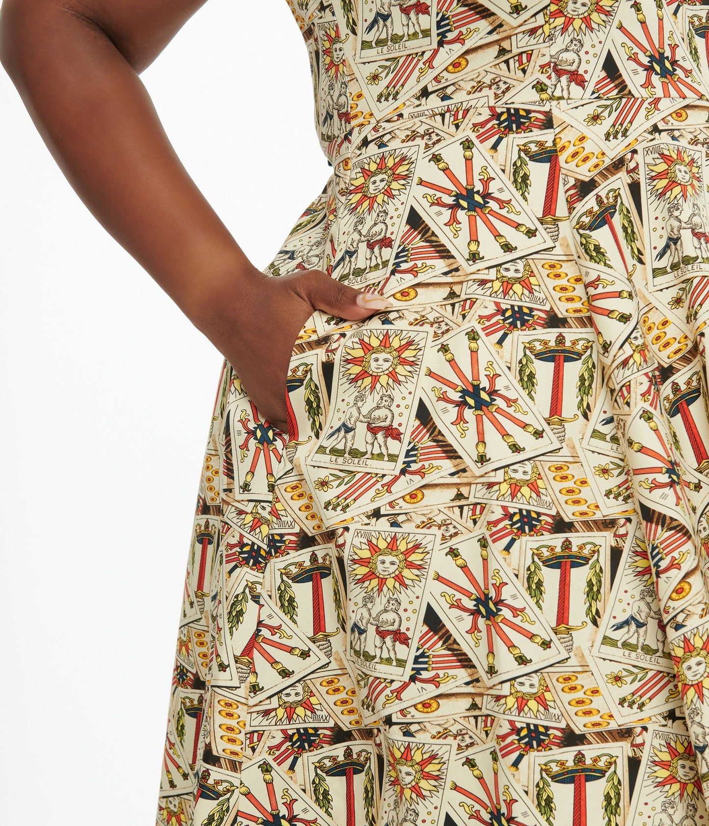 Plus Size Ivory & Tarot Card Print Cotton Swing Dress