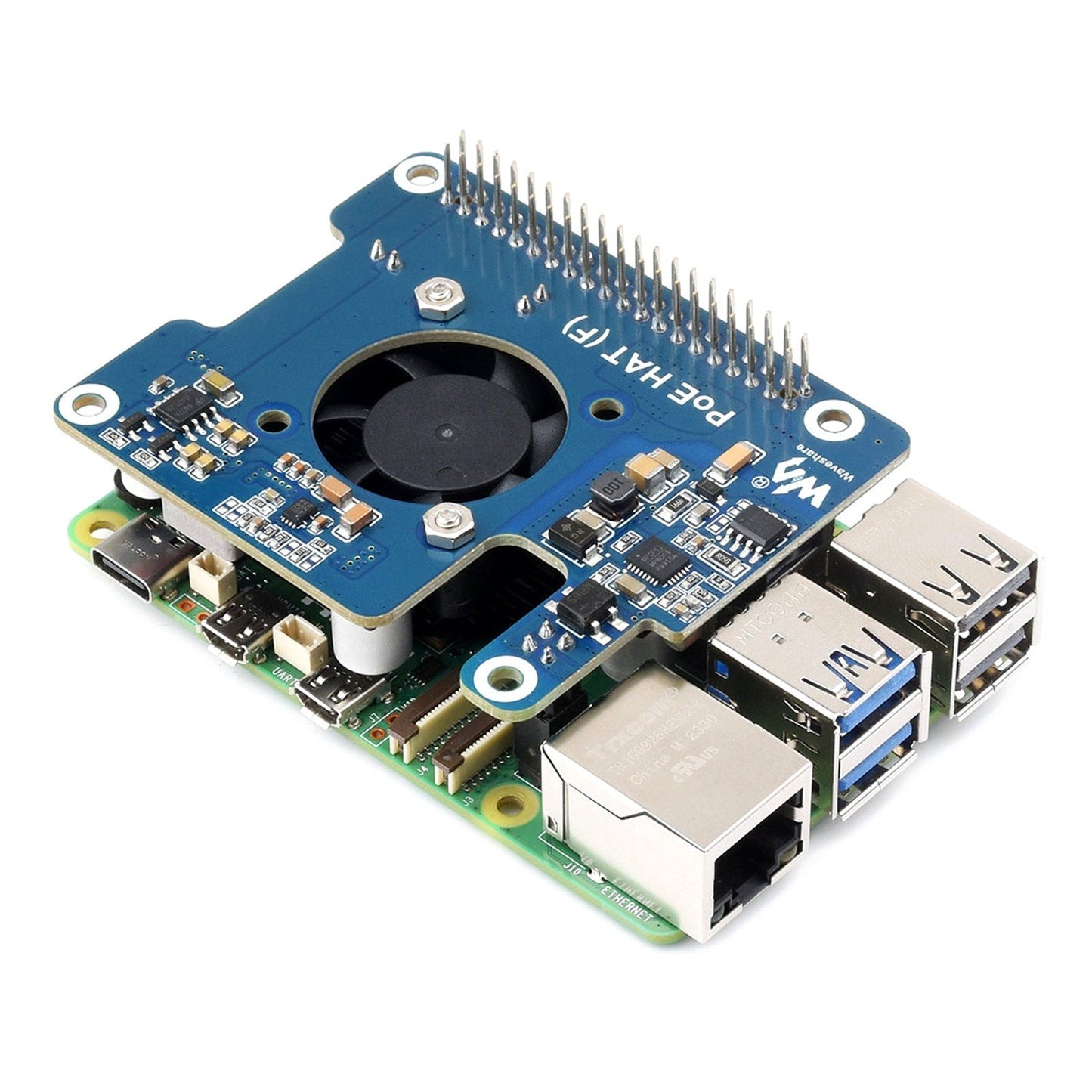 Power Over Ethernet HAT (F) for Raspberry Pi 5 (5V/12V outputs)