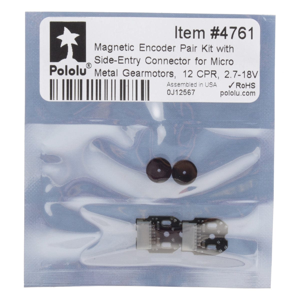 Pololu Magnetic Encoder Kit with Side-Entry Connector for Micro Metal Gearmotors (12 CPR, 2.7-18V)