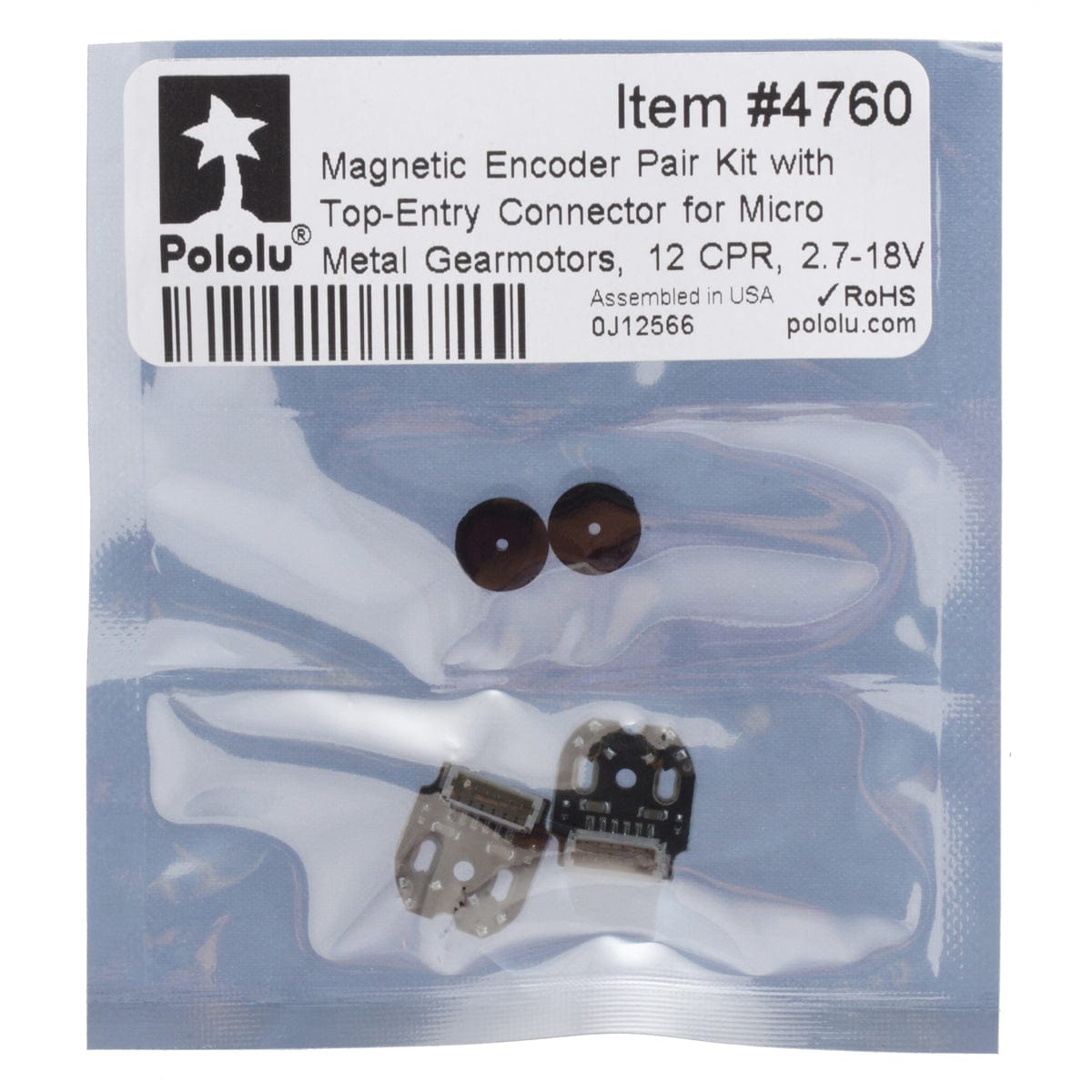 Pololu Magnetic Encoder Kit with Top-Entry Connector for Micro Metal Gearmotors (12 CPR, 2.7-18V)