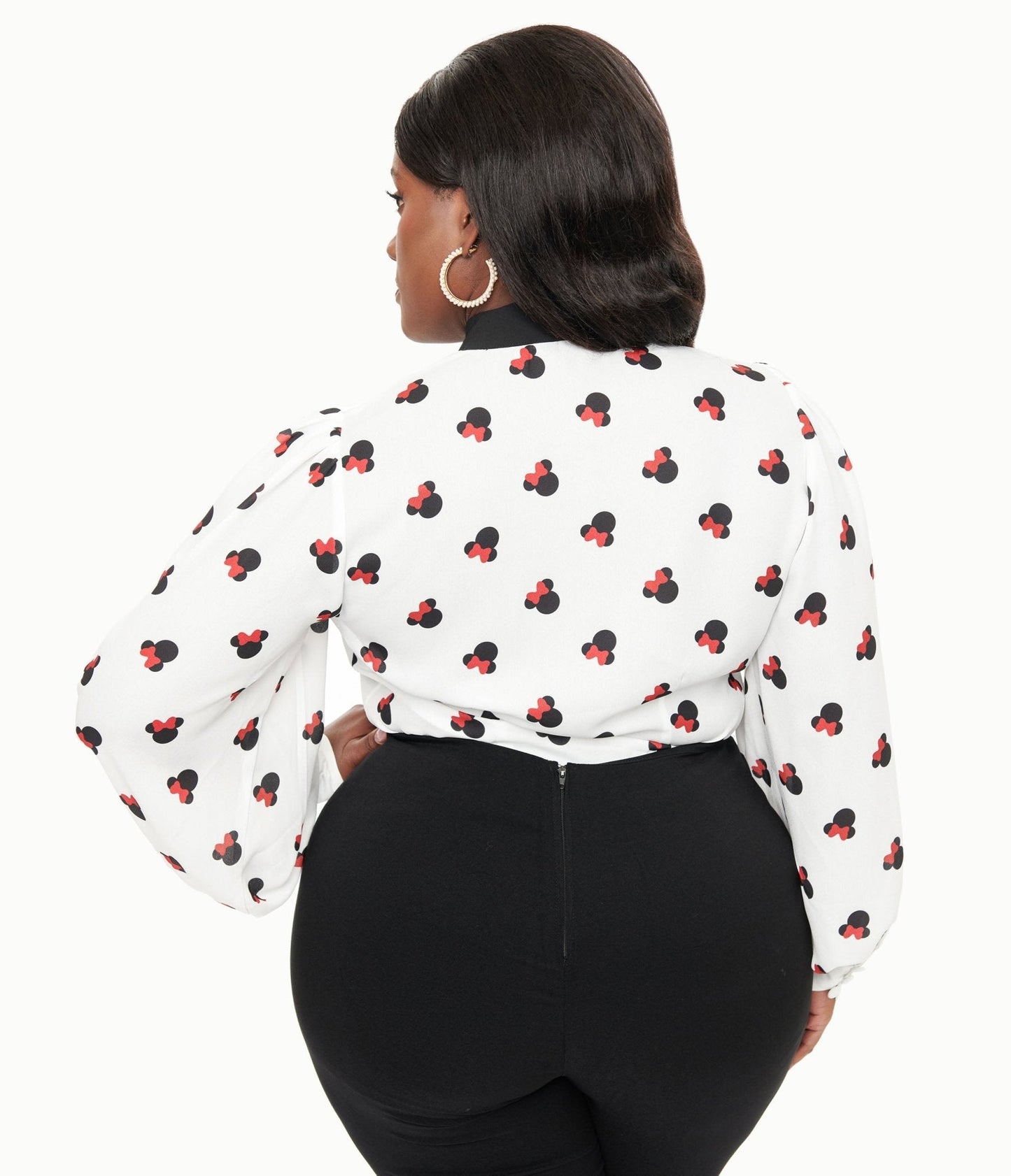 Disney Mickey & Friends Collection by Unique Vintage Plus Size White Minnie Mouse Stamp Print Gwen Blouse