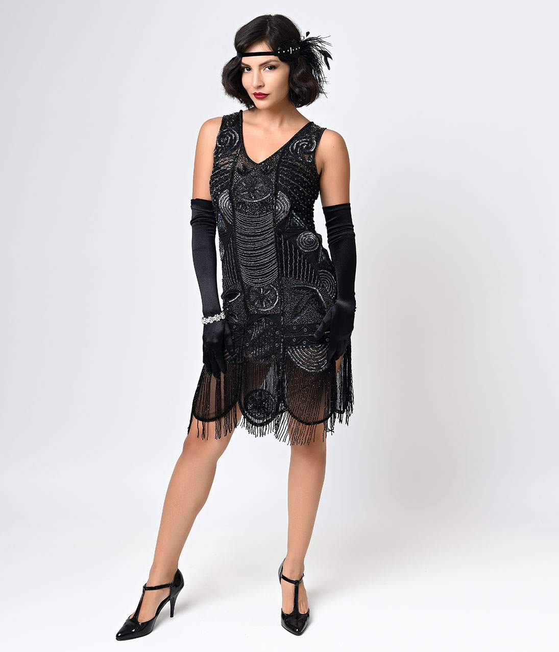Special Order- Unique Vintage 1920s Style Black Hand Beaded Fringe Bosley Flapper Dress
