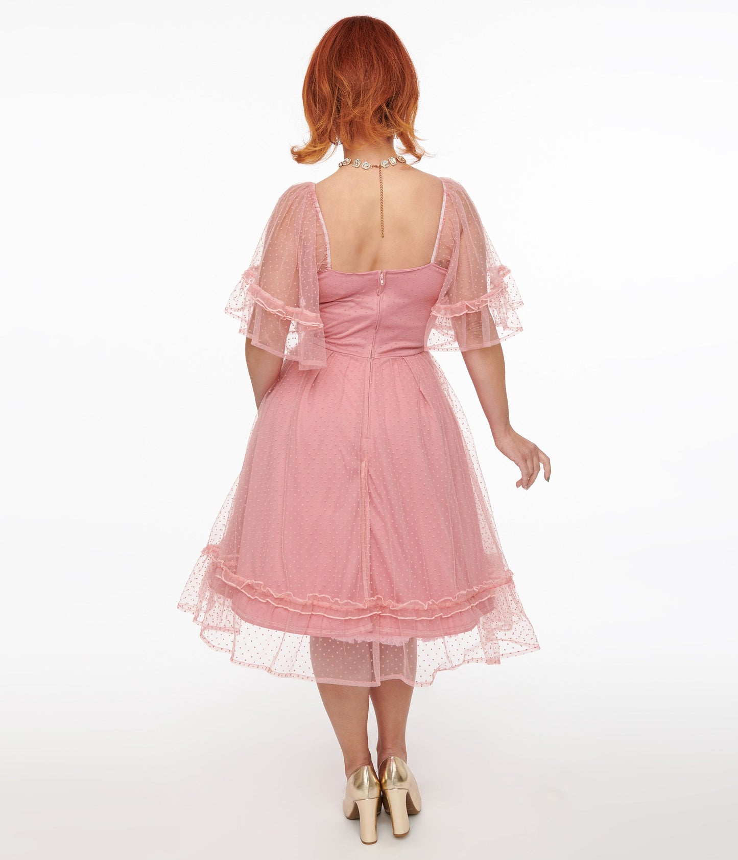 Unique Vintage 1950s Rose Ruffle Sweetheart Swing Dress