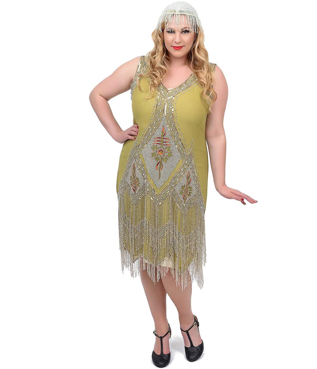 Special Order - Unique Vintage Plus Size 1920s Green & Silver Embroidered & Hand Beaded Somerset Flapper Dress