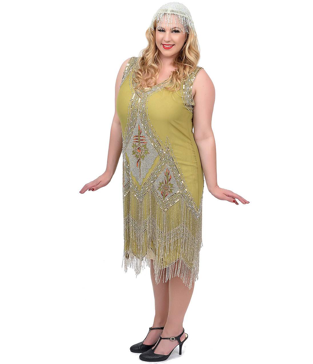 Special Order - Unique Vintage Plus Size 1920s Green & Silver Embroidered & Hand Beaded Somerset Flapper Dress