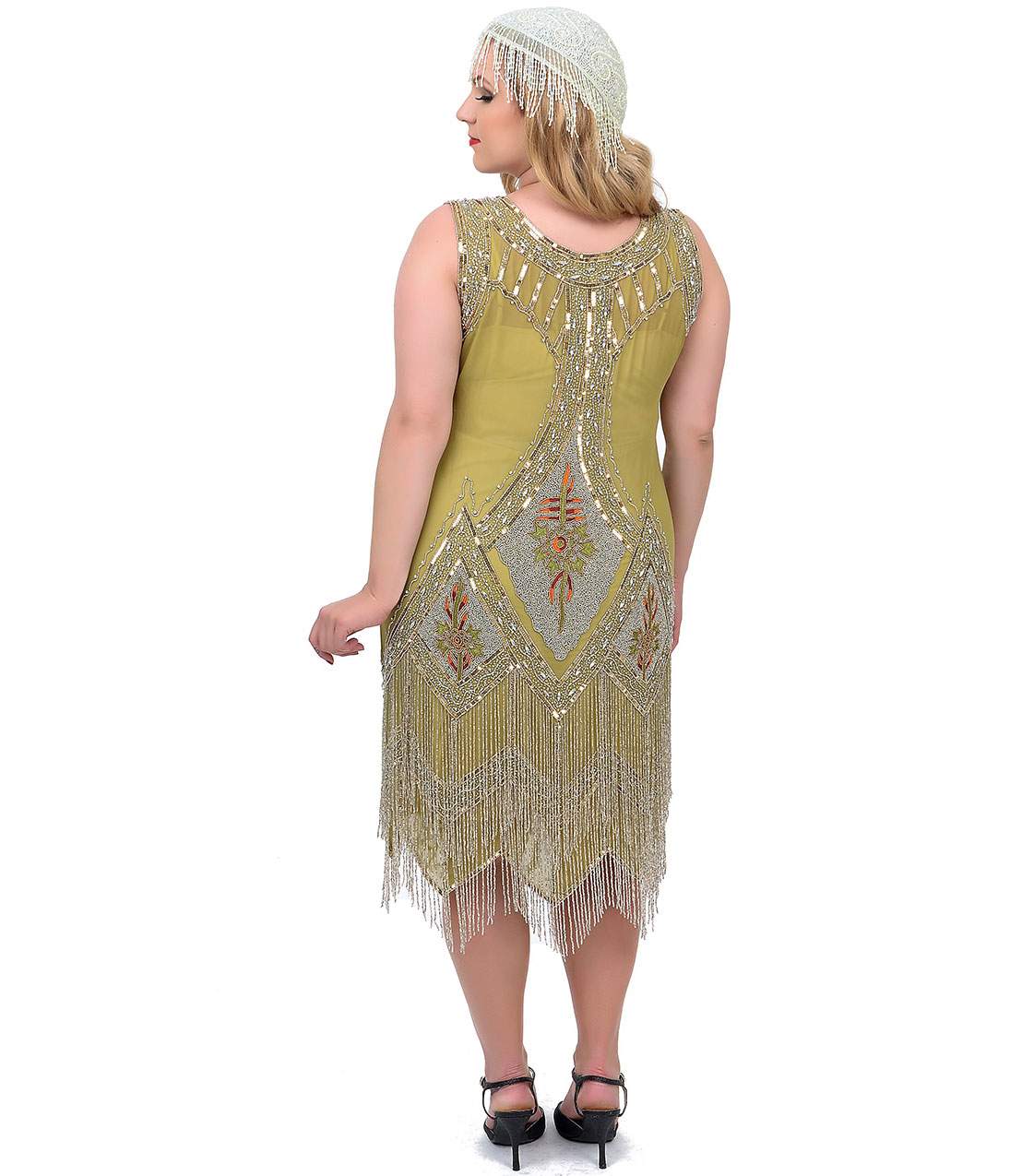 Special Order - Unique Vintage Plus Size 1920s Green & Silver Embroidered & Hand Beaded Somerset Flapper Dress