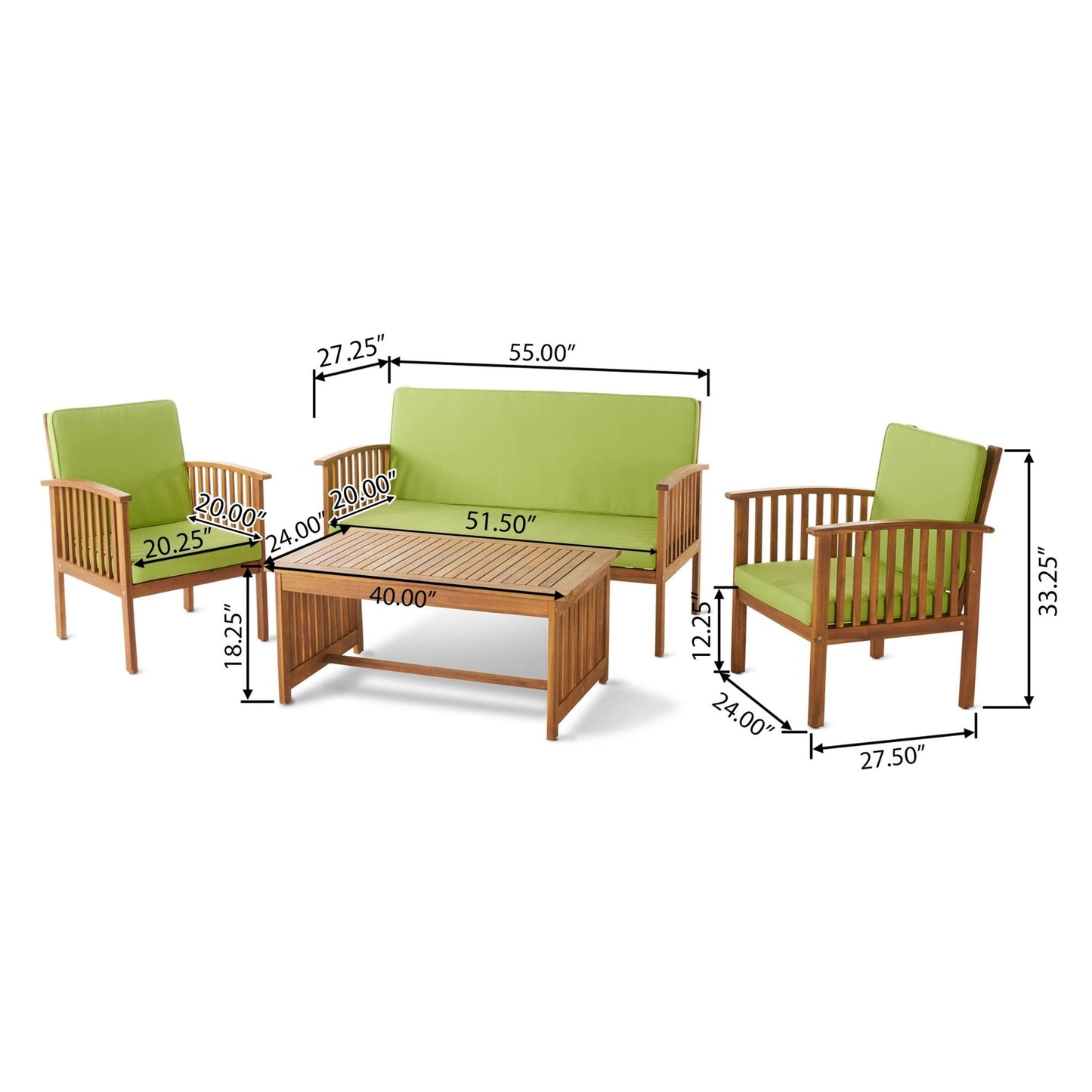 Prism 4-Piece Outdoor Patio Sofa Set with Coffee Table, 2 Chairs and Loveseat