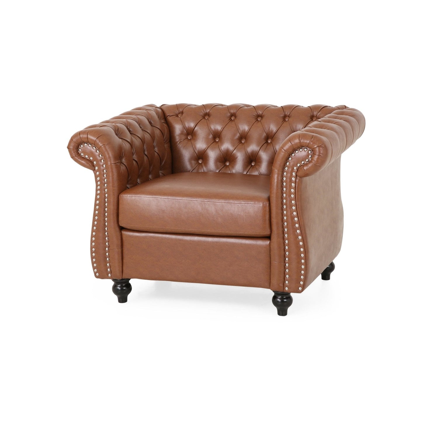 PU Leather Upholstered Club Chair with Rolled Arm