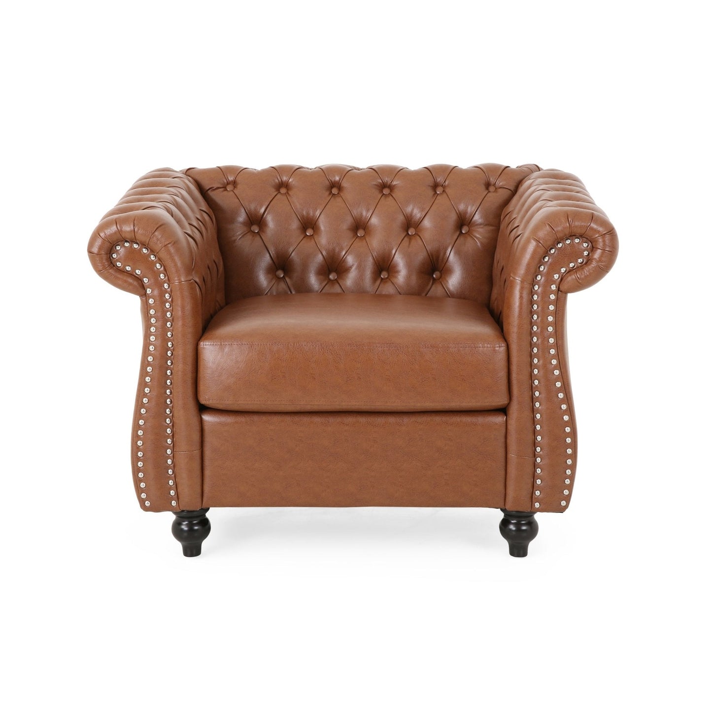 PU Leather Upholstered Club Chair with Rolled Arm