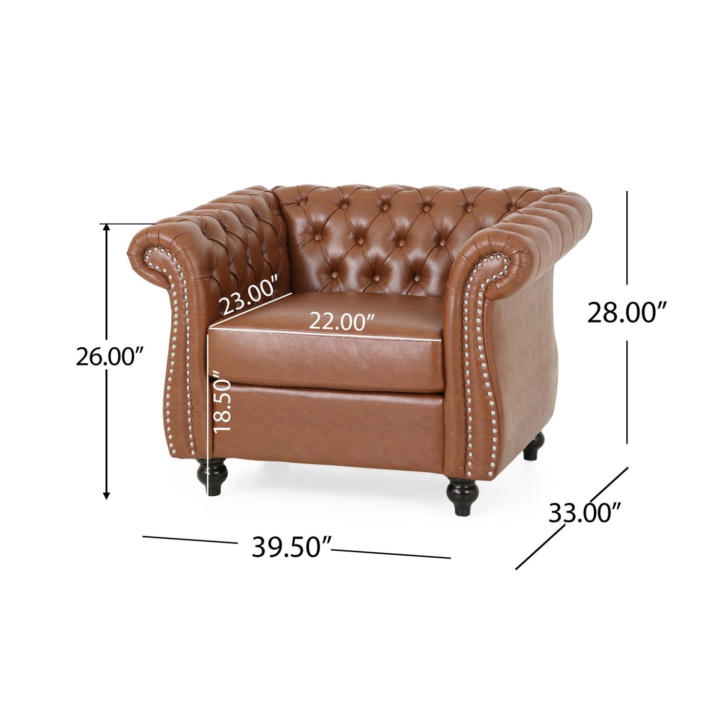 PU Leather Upholstered Club Chair with Rolled Arm