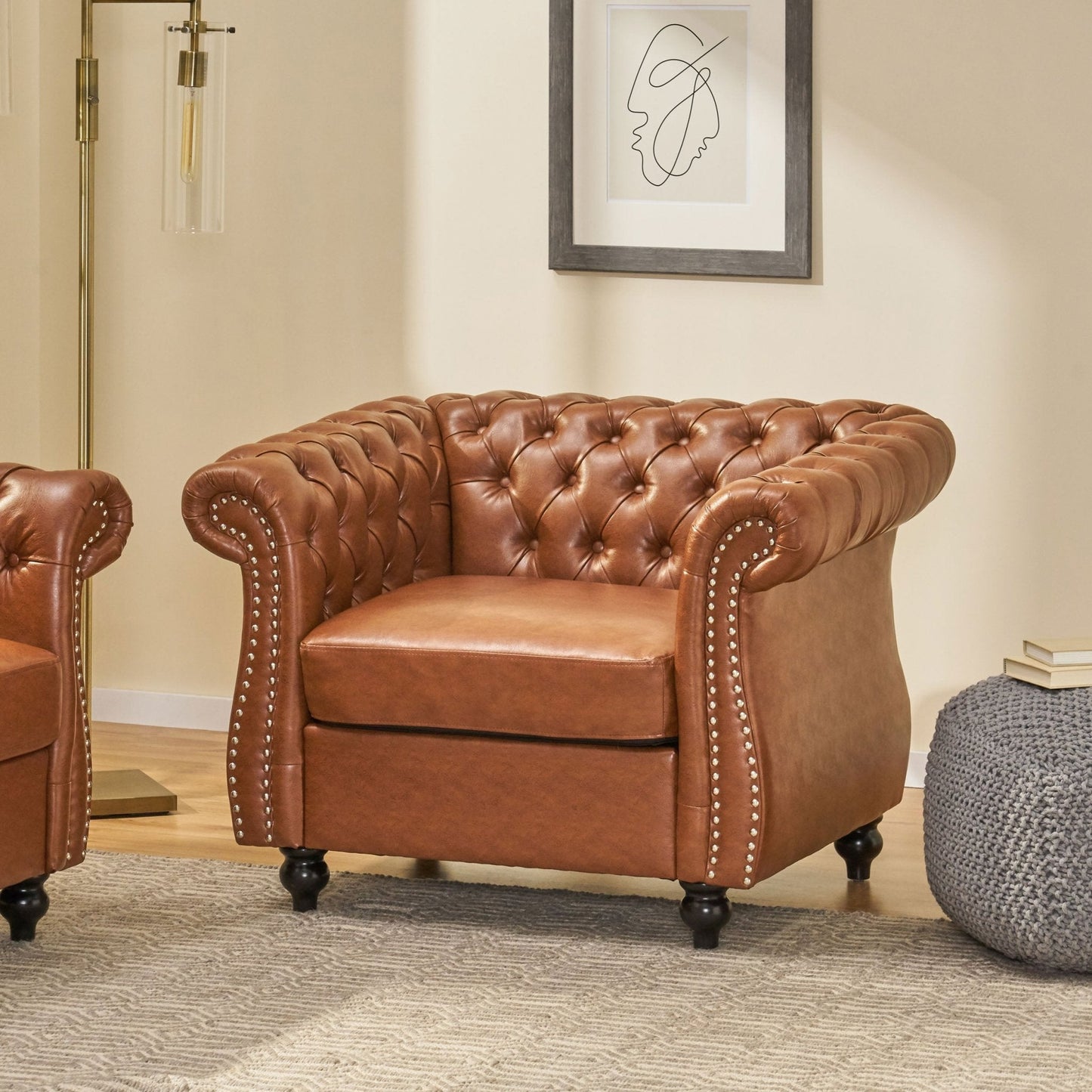 PU Leather Upholstered Club Chair with Rolled Arm