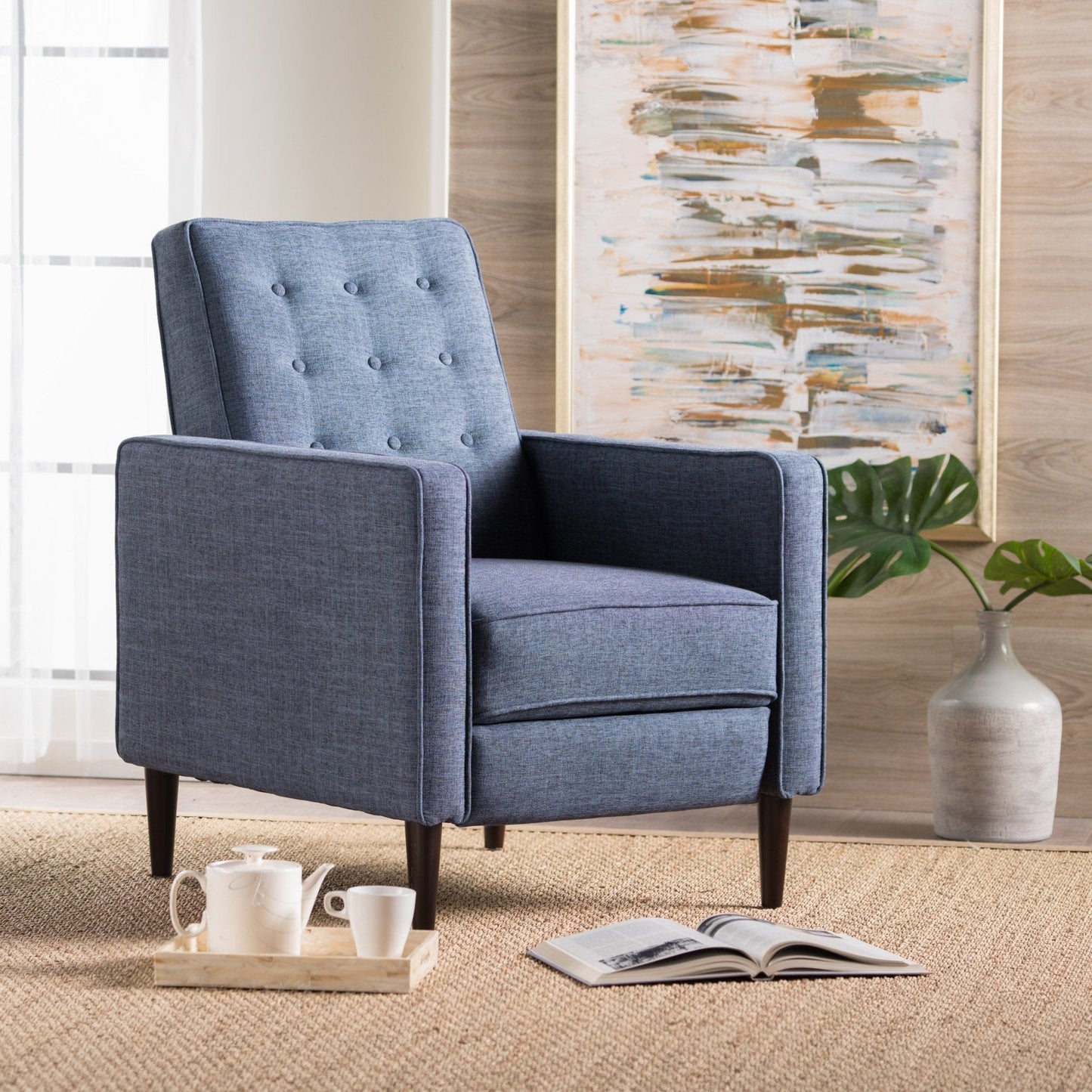 Quest Fabric Recliner with Button Tufted Back and Square Arm
