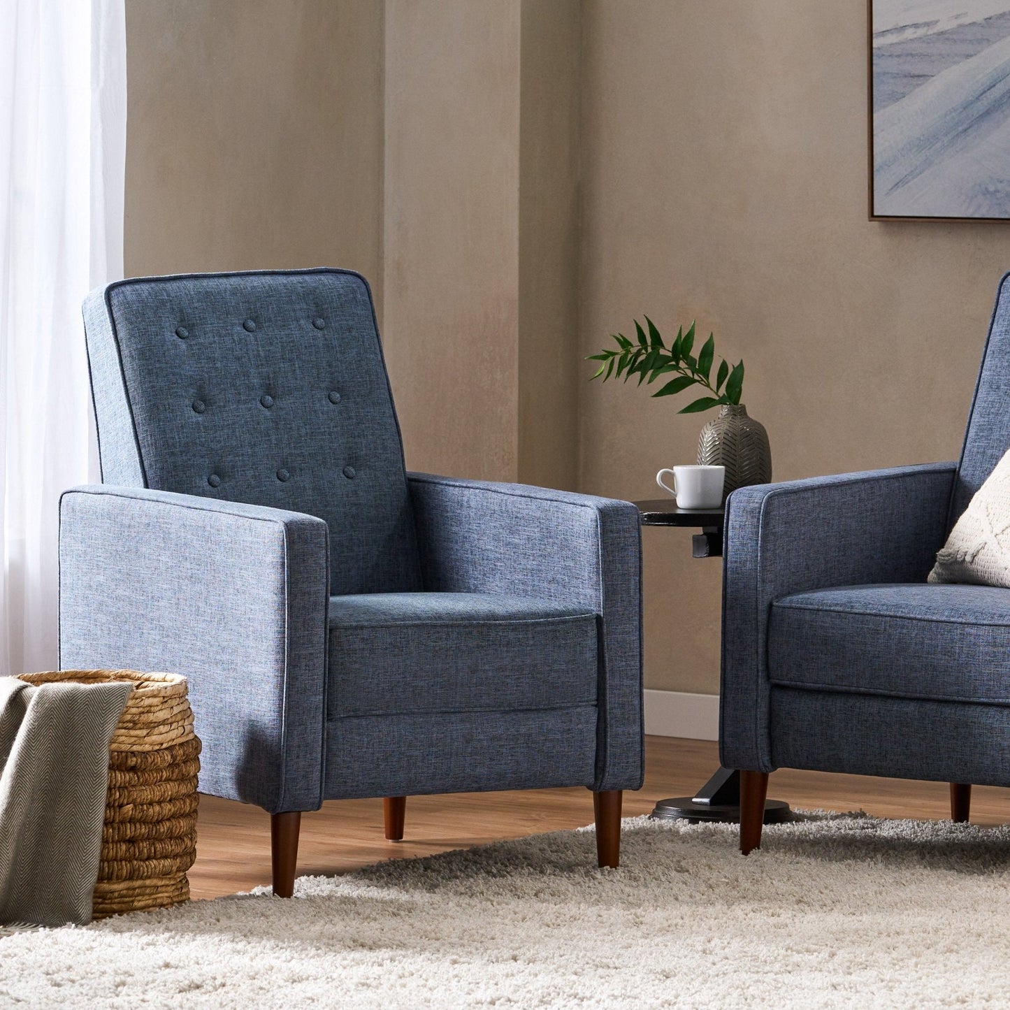 Quest Fabric Recliner with Button Tufted Back and Square Arm
