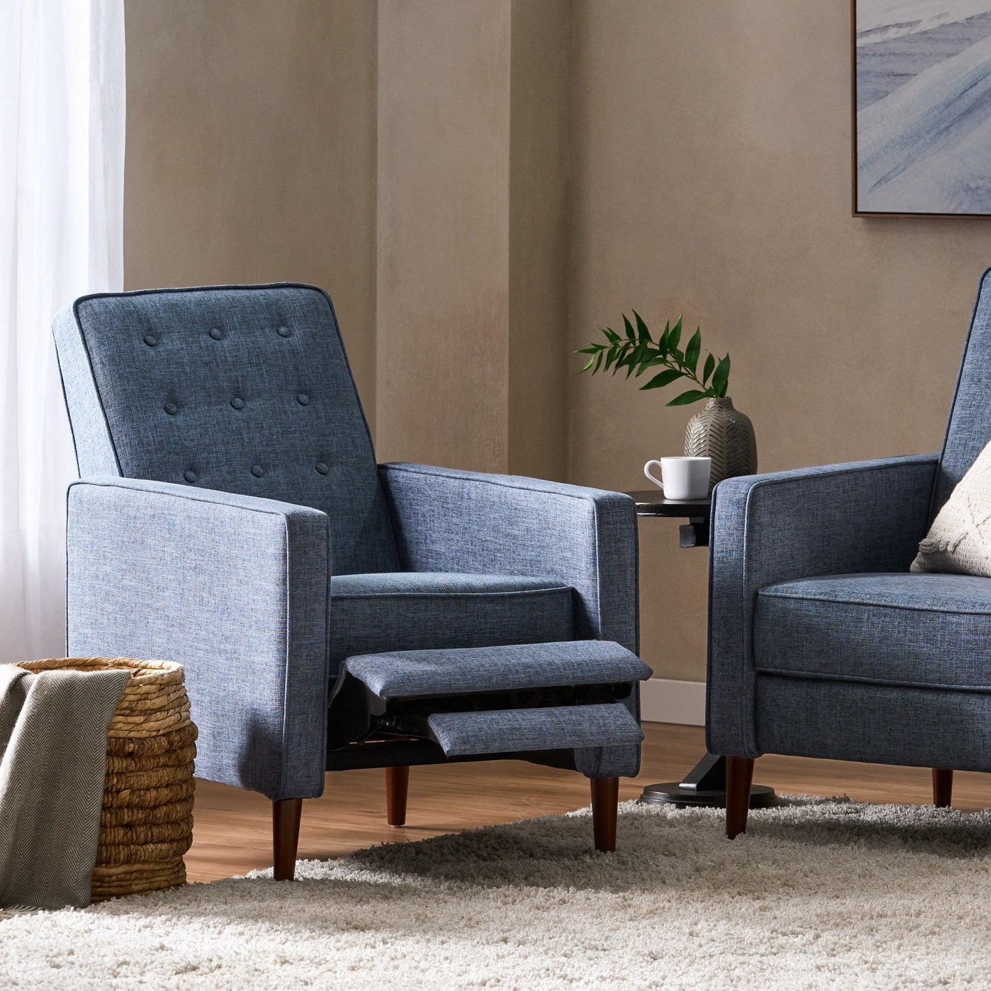 Quest Fabric Recliner with Button Tufted Back and Square Arm