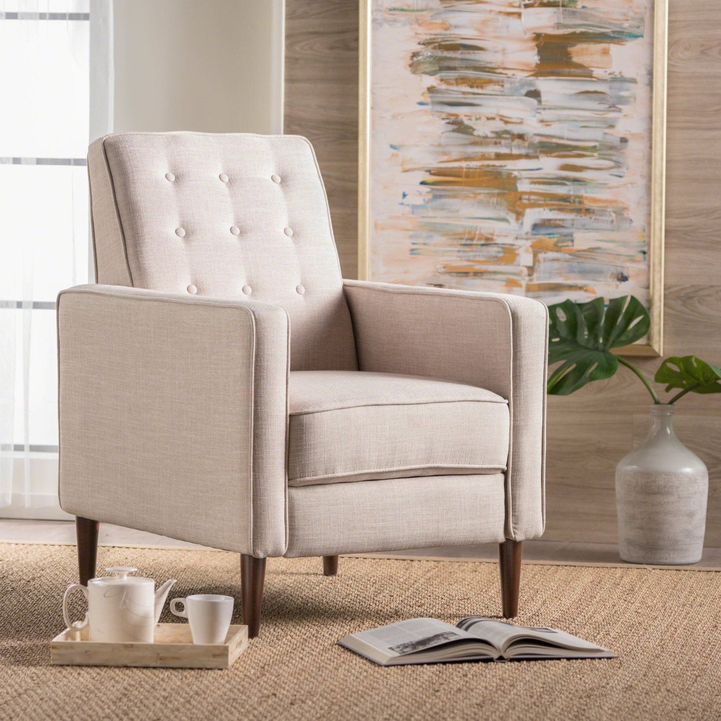 Quest Fabric Recliner with Button Tufted Back and Square Arm