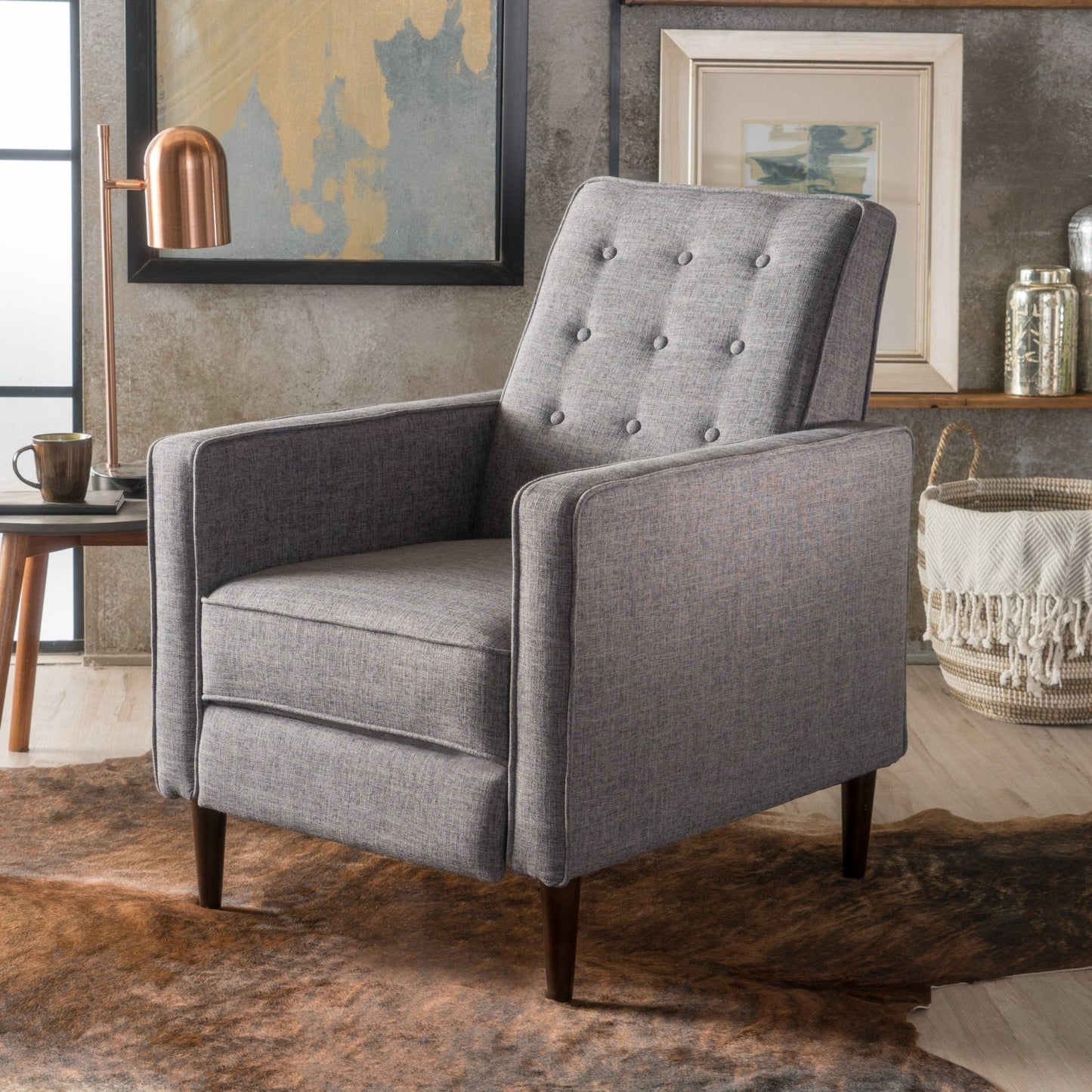 Quest Fabric Recliner with Button Tufted Back and Square Arm