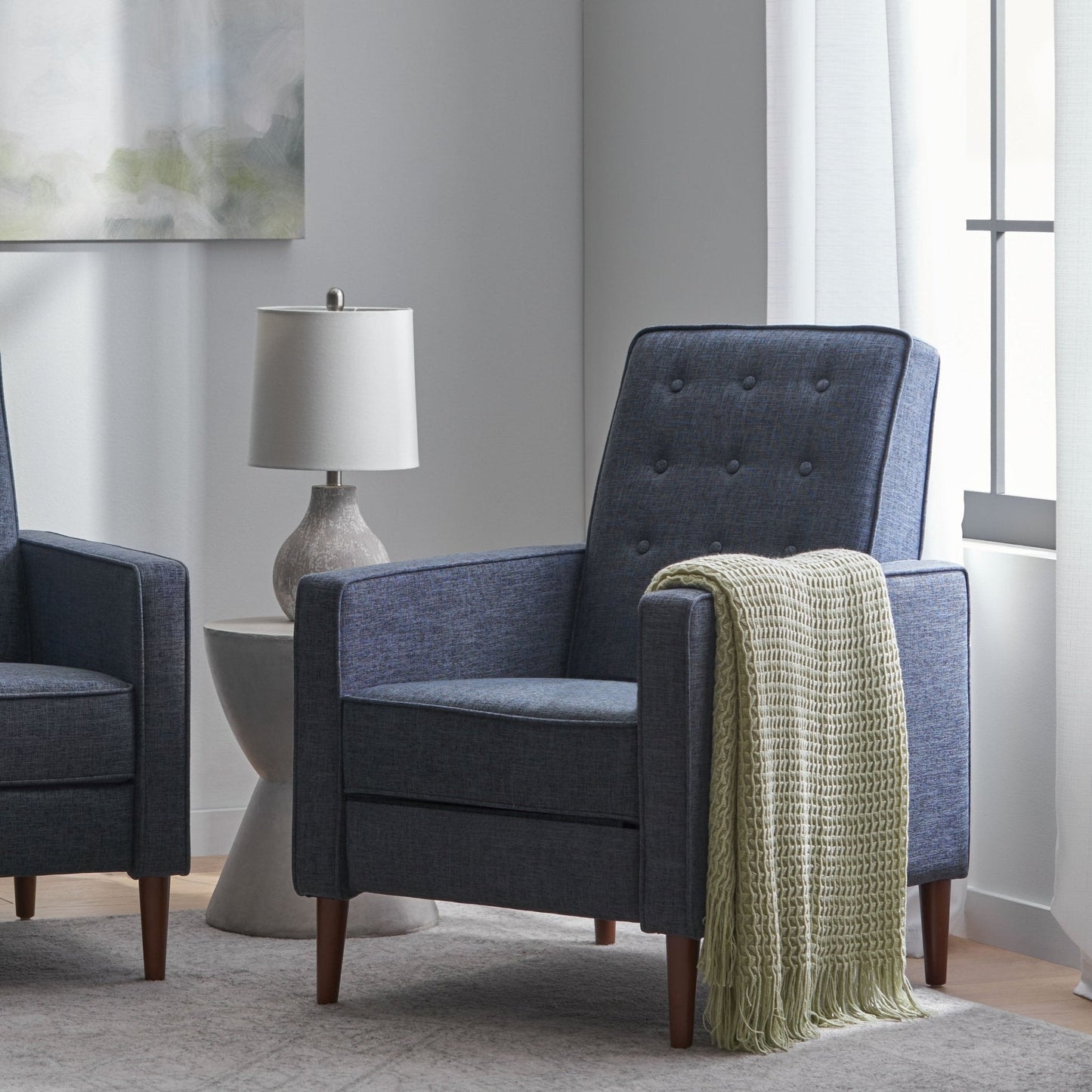 Quest Fabric Recliner with Button Tufted Back and Square Arm