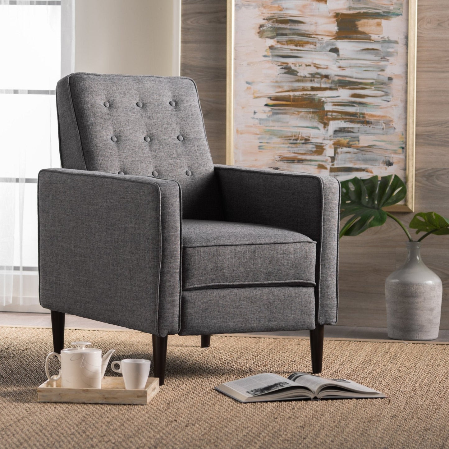 Quest Fabric Recliner with Button Tufted Back and Square Arm