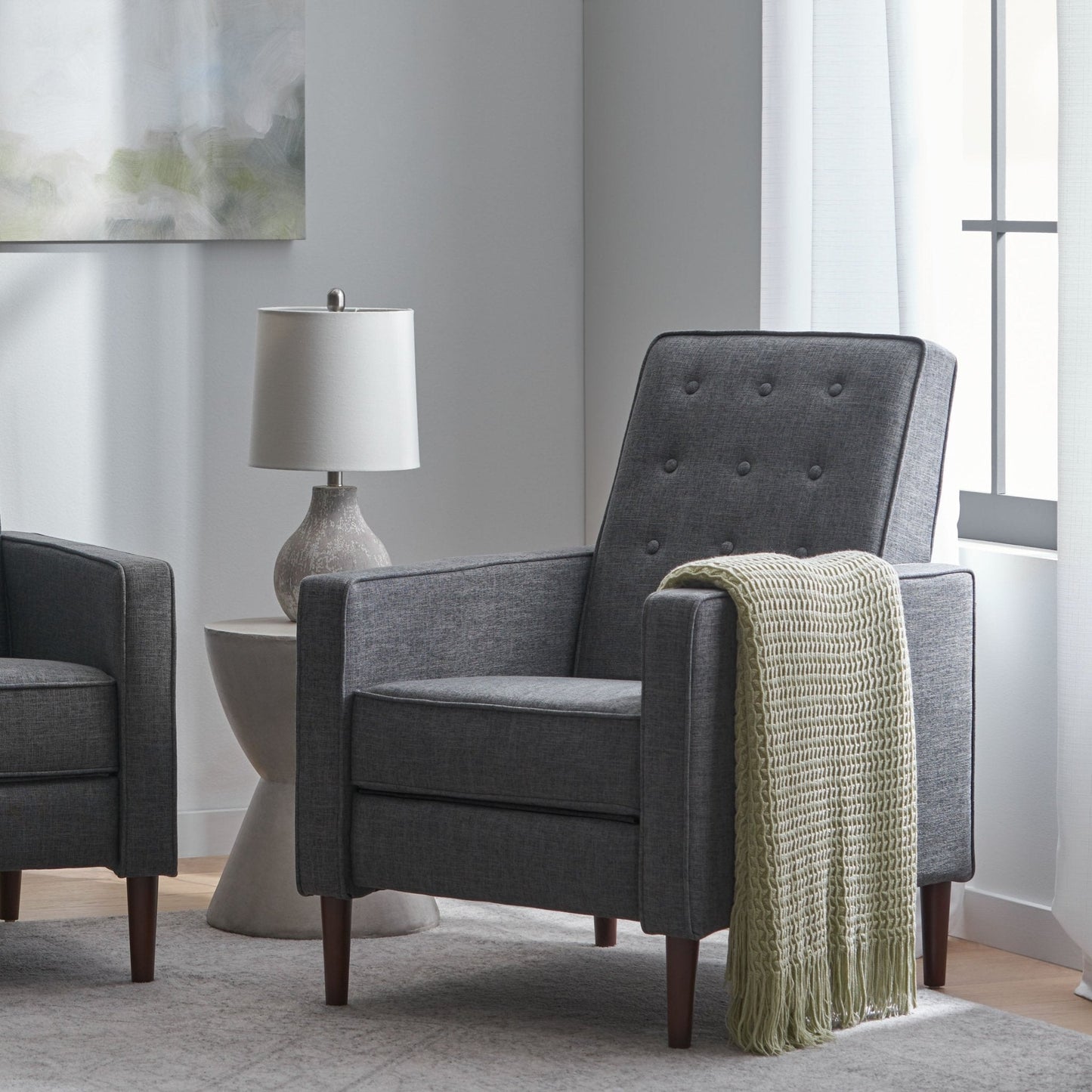 Quest Fabric Recliner with Button Tufted Back and Square Arm
