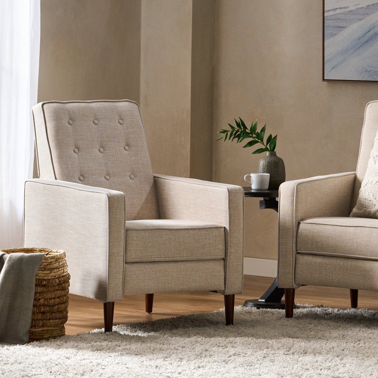 Quest Fabric Recliner with Button Tufted Back and Square Arm