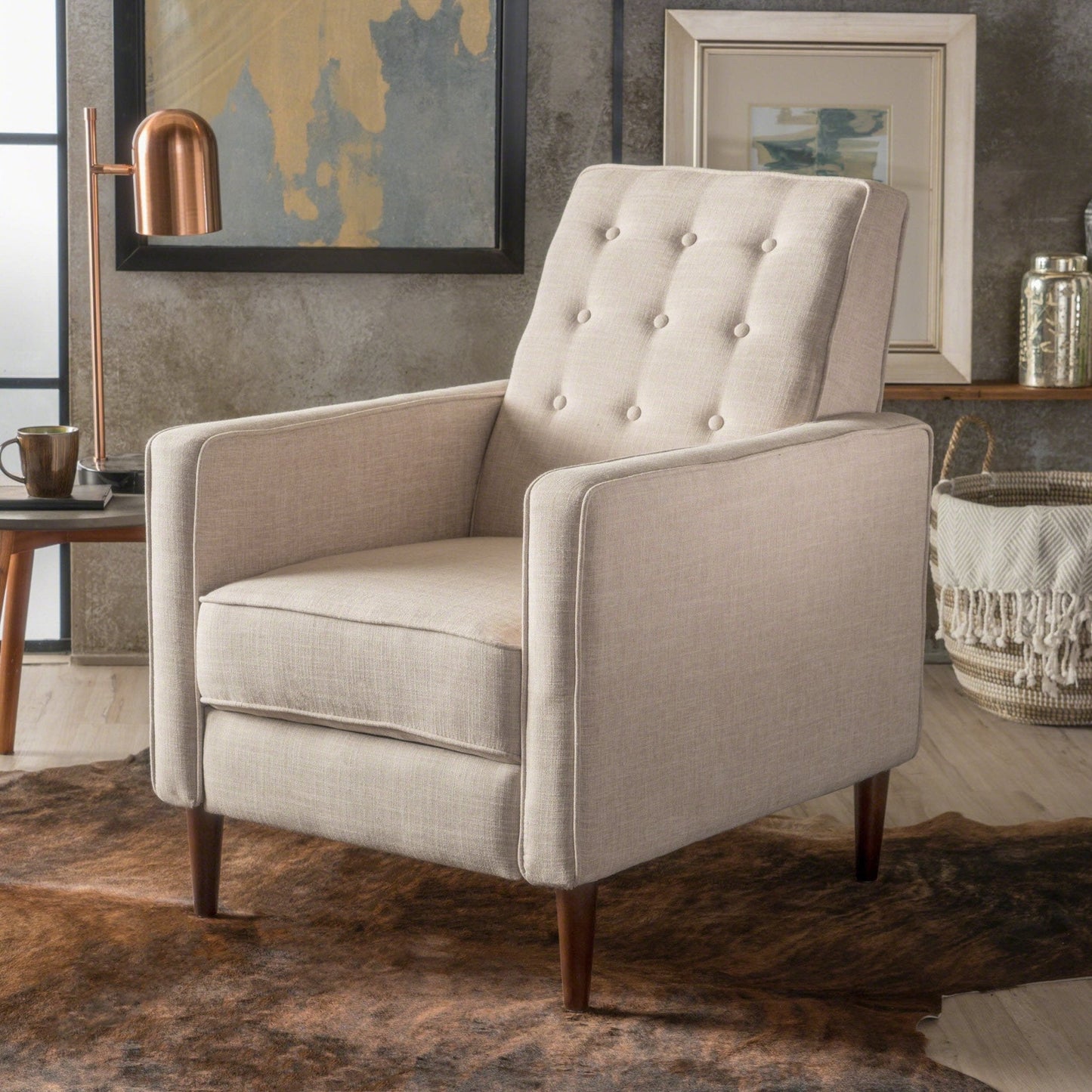 Quest Fabric Recliner with Button Tufted Back and Square Arm