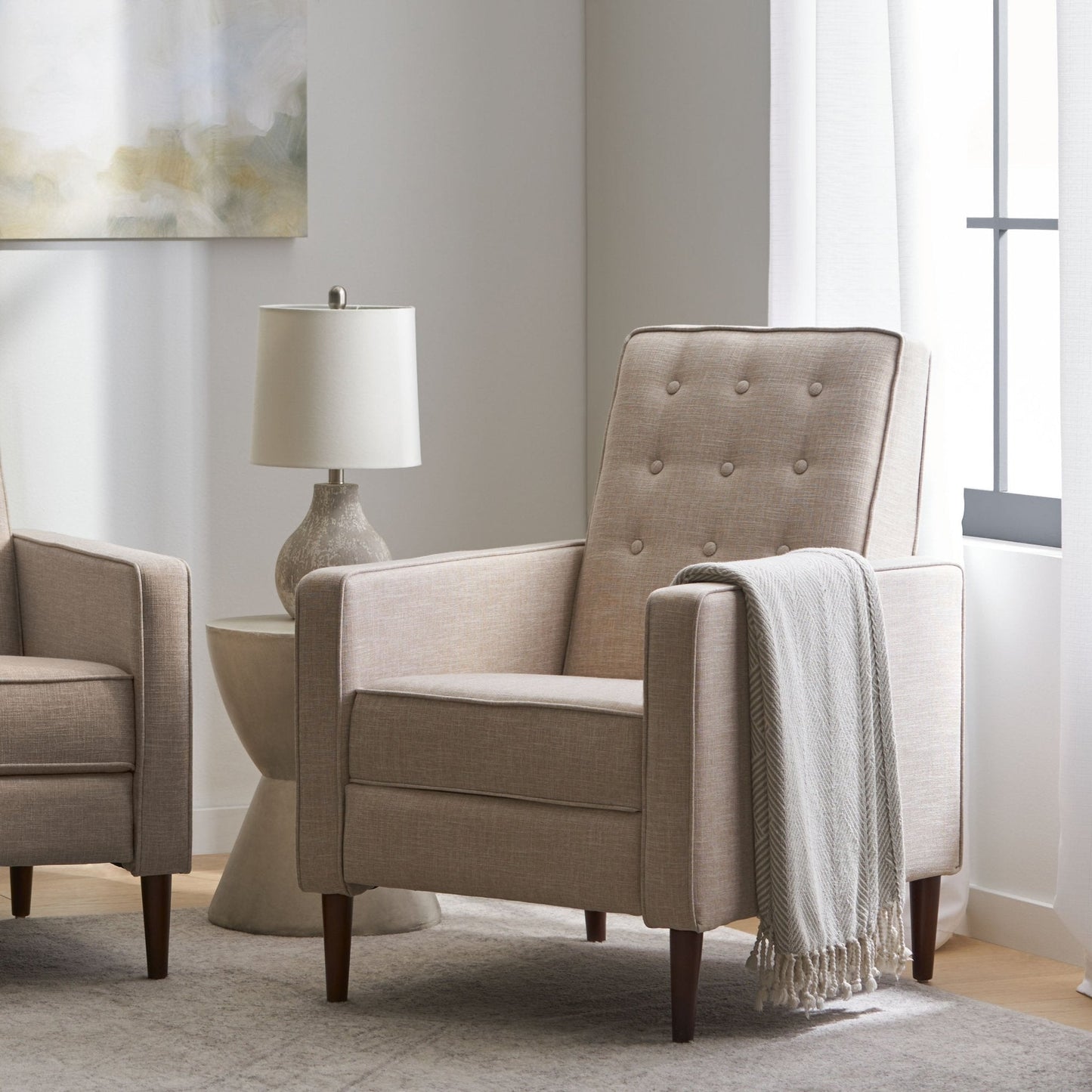 Quest Fabric Recliner with Button Tufted Back and Square Arm
