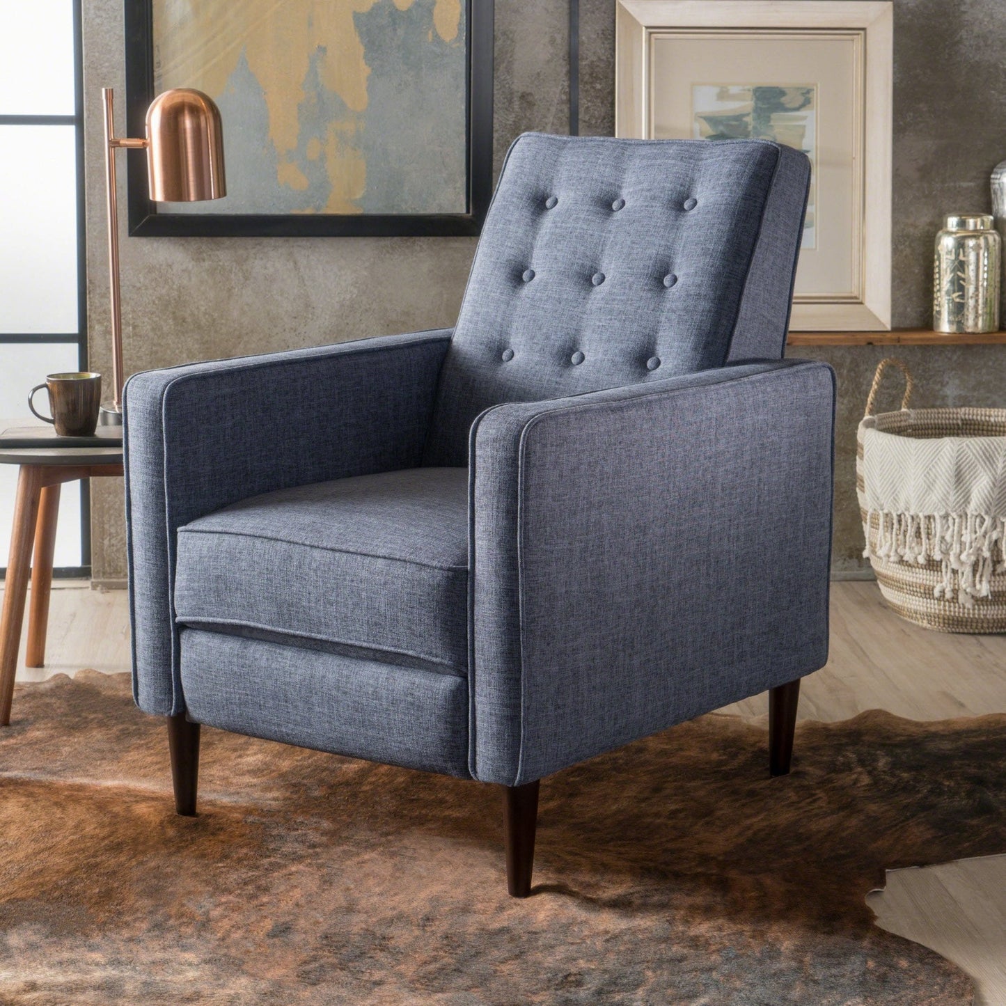 Quest Fabric Recliner with Button Tufted Back and Square Arm