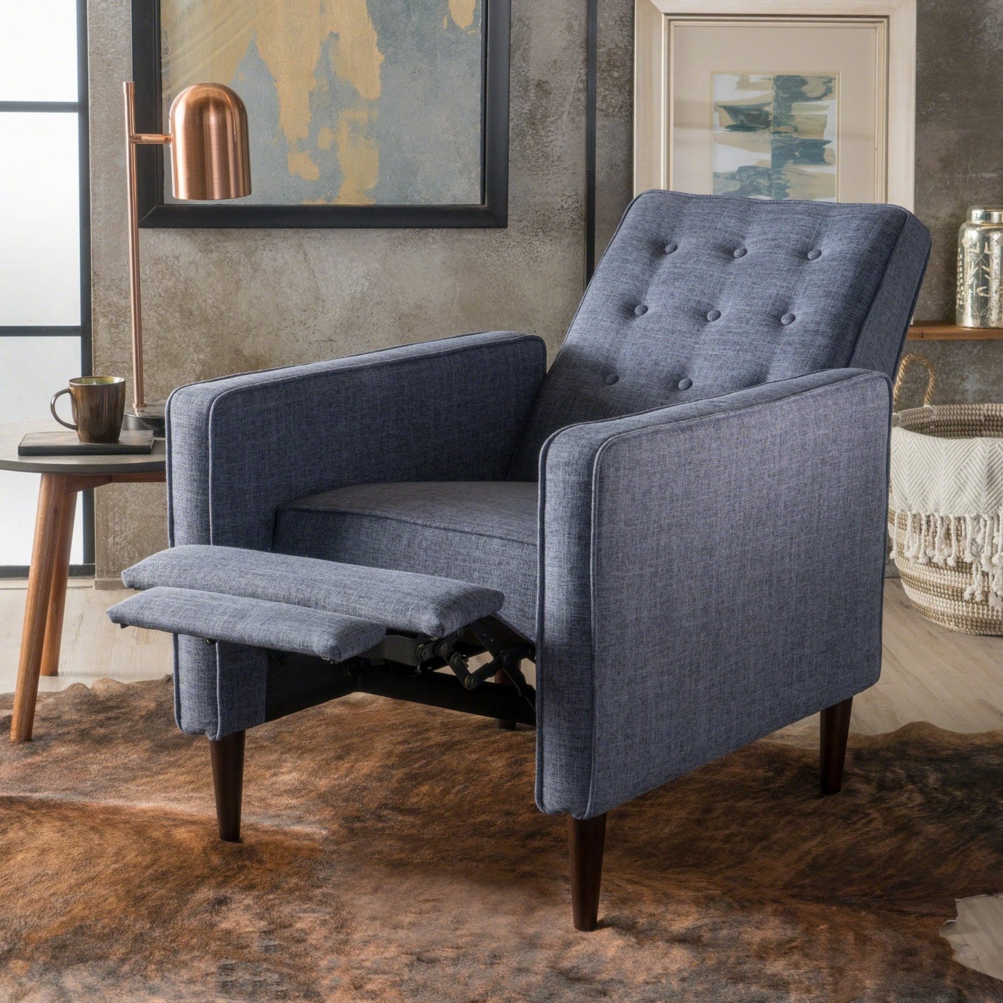 Quest Fabric Recliner with Button Tufted Back and Square Arm