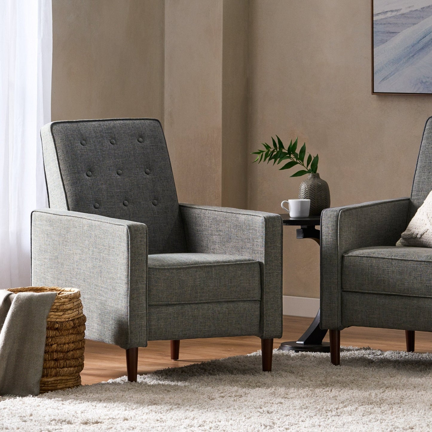 Quest Fabric Recliner with Button Tufted Back and Square Arm