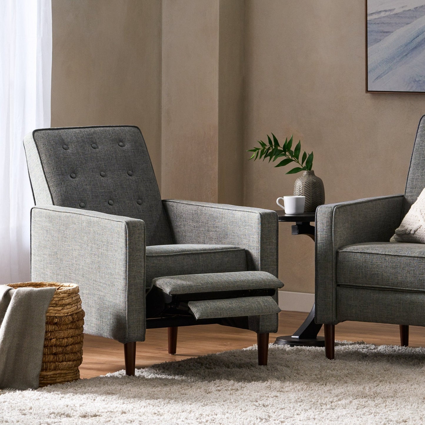 Quest Fabric Recliner with Button Tufted Back and Square Arm