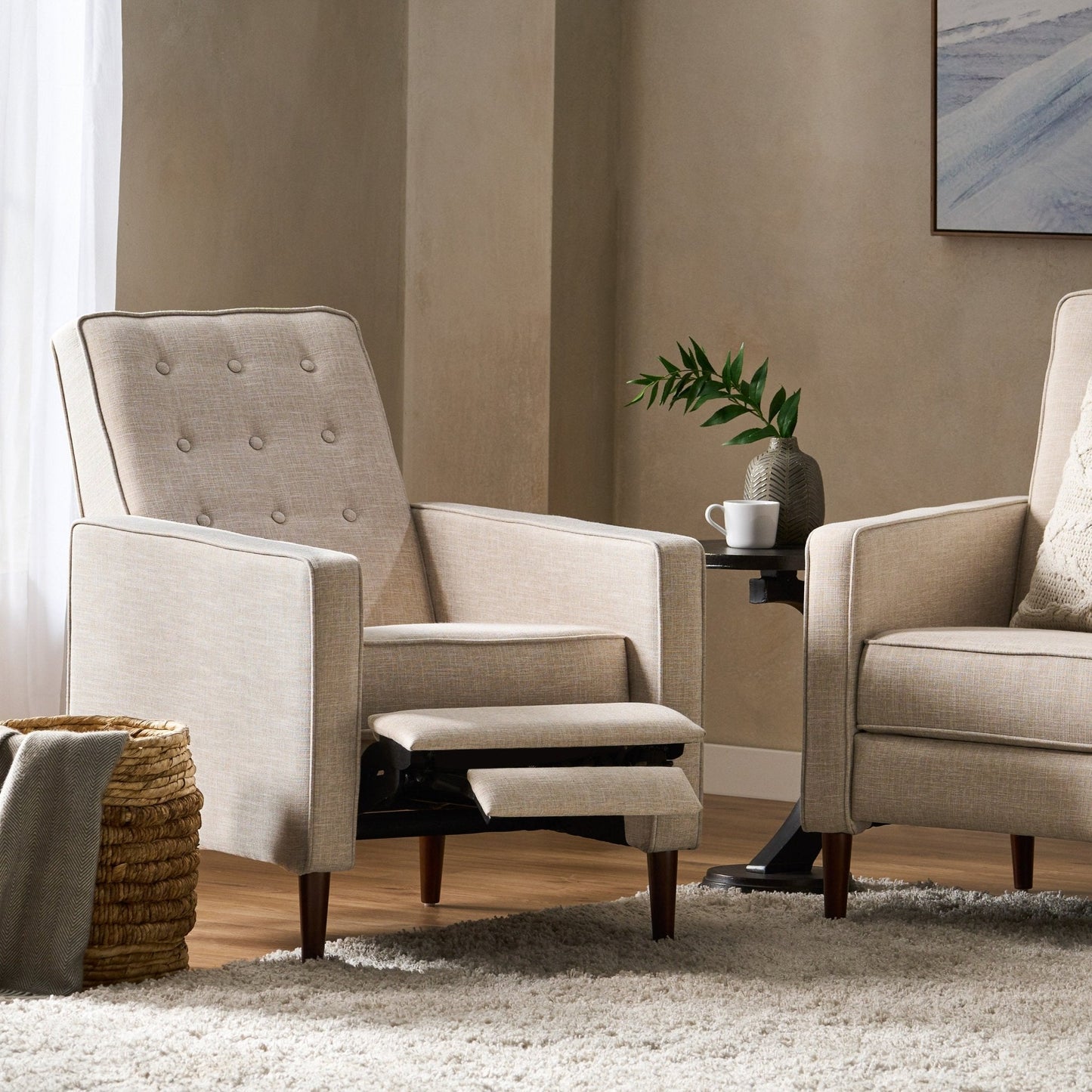 Quest Fabric Recliner with Button Tufted Back and Square Arm