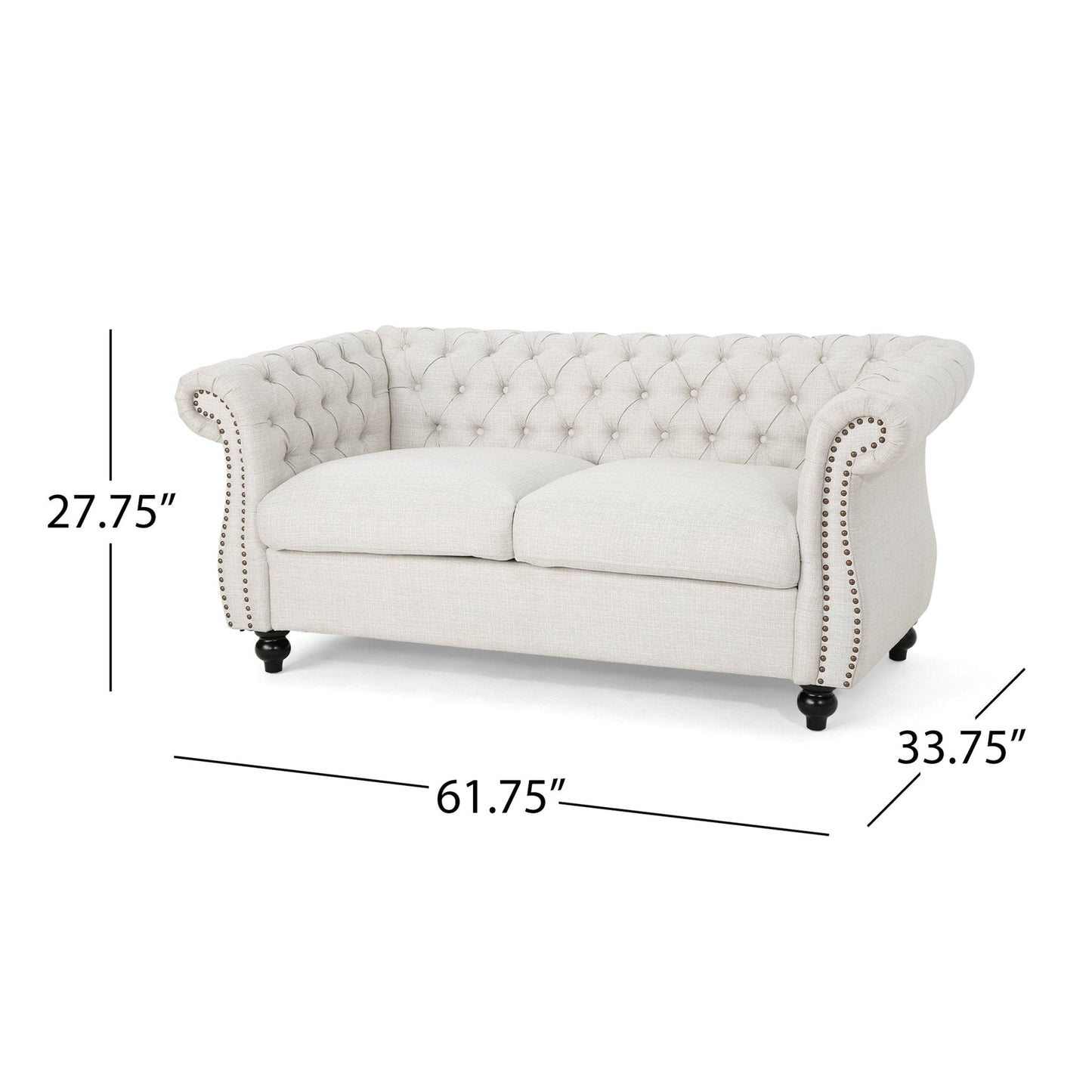 Quixotic Chesterfield Tufted Loveseat with Scroll Arms and Turned Legs