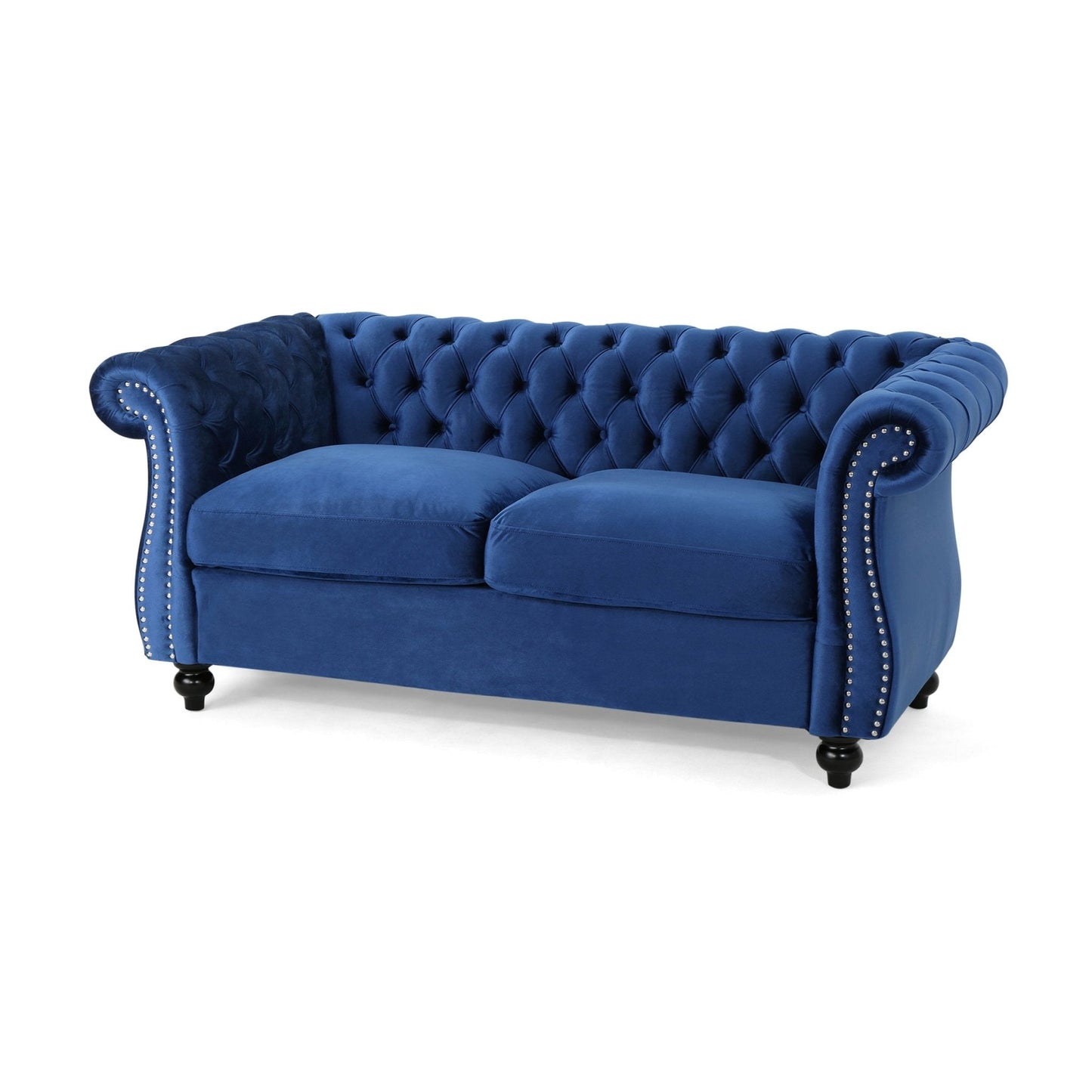 Quixotic Chesterfield Tufted Loveseat with Scroll Arms and Turned Legs