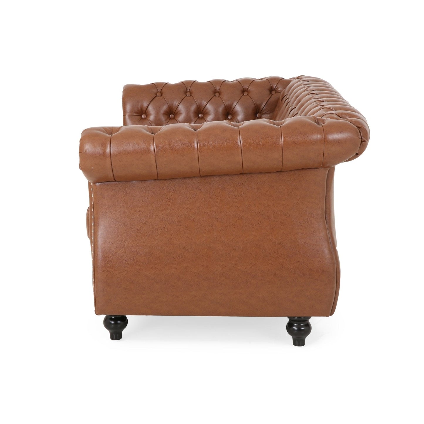 Quixotic Chesterfield Tufted Loveseat with Scroll Arms and Turned Legs