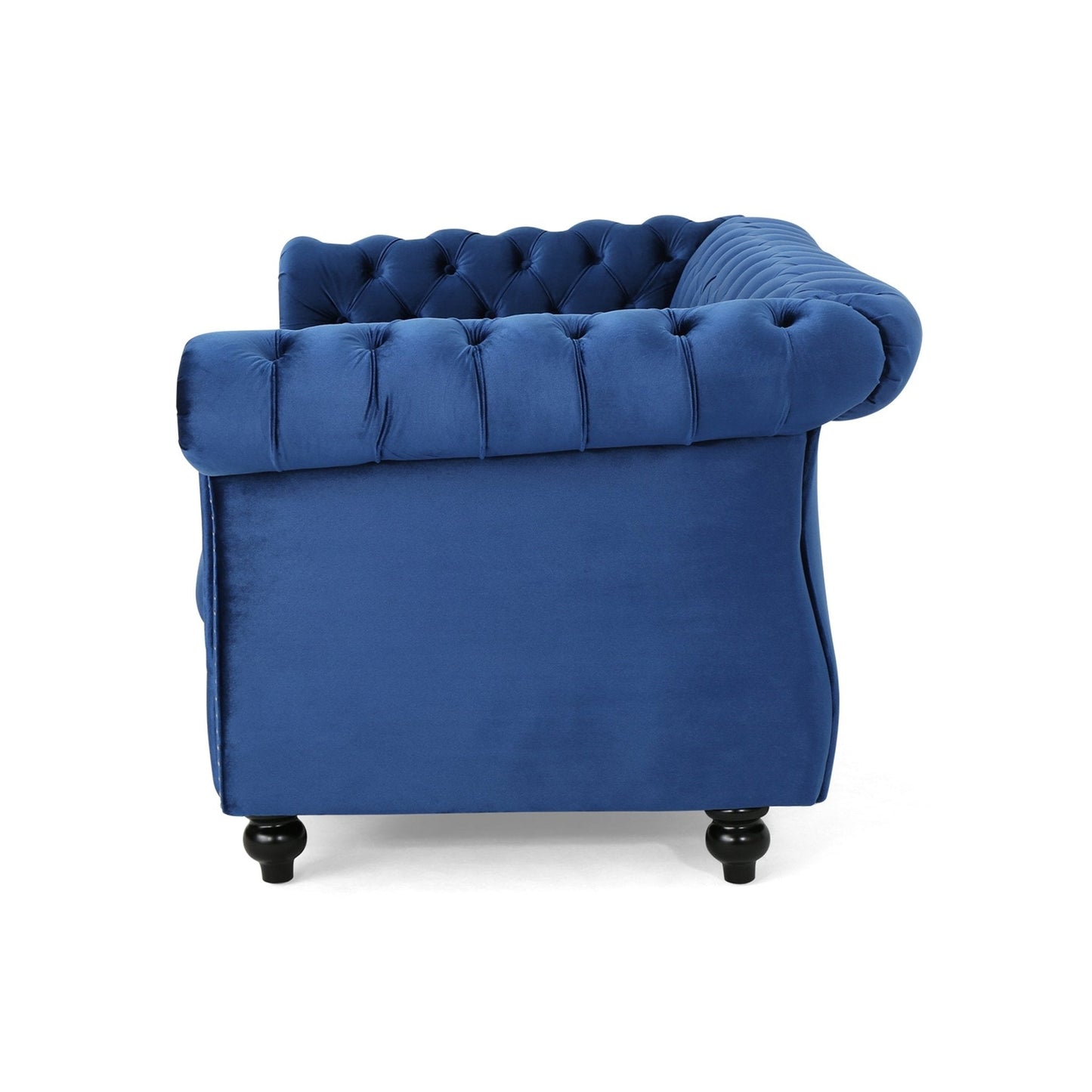 Quixotic Chesterfield Tufted Loveseat with Scroll Arms and Turned Legs