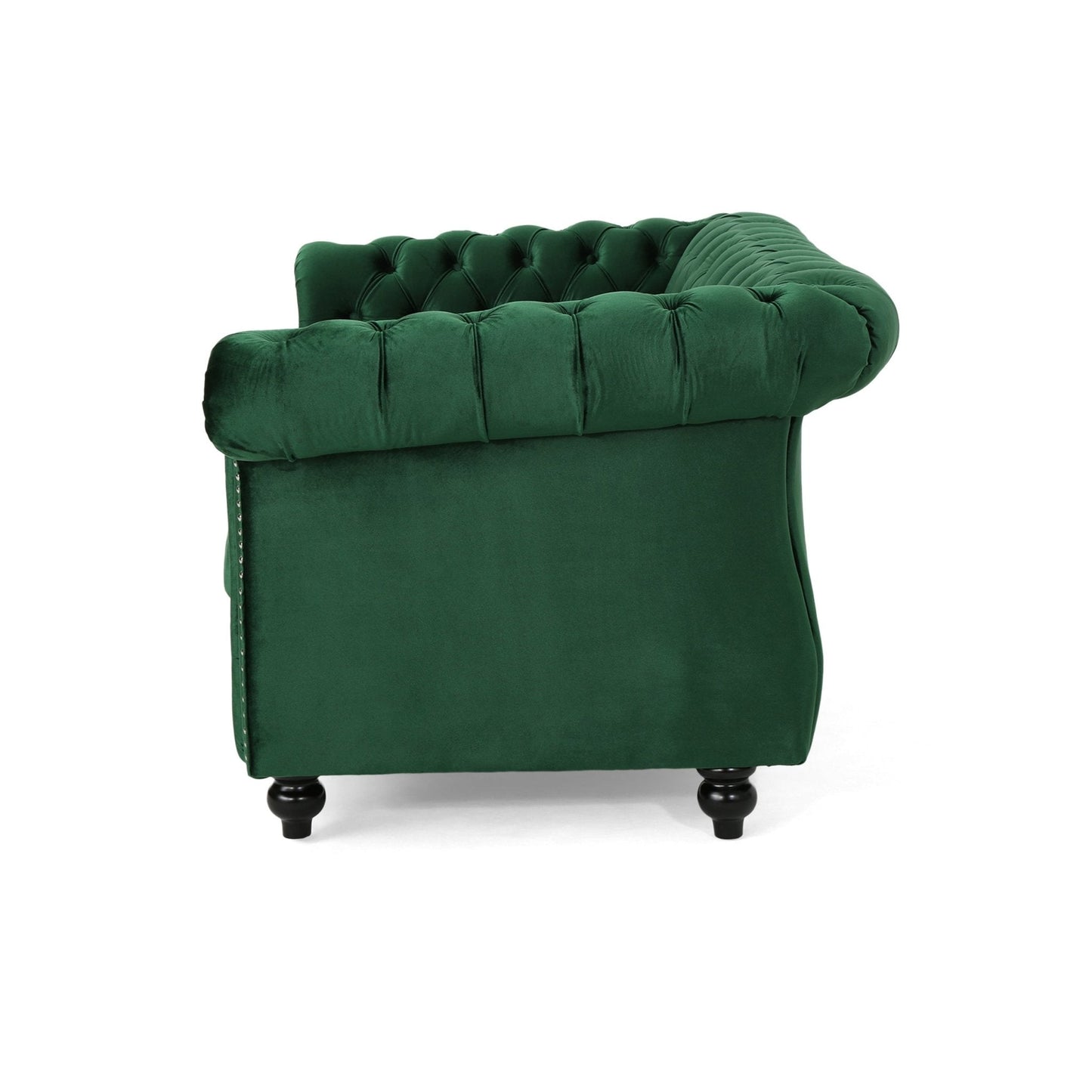 Quixotic Chesterfield Tufted Loveseat with Scroll Arms and Turned Legs