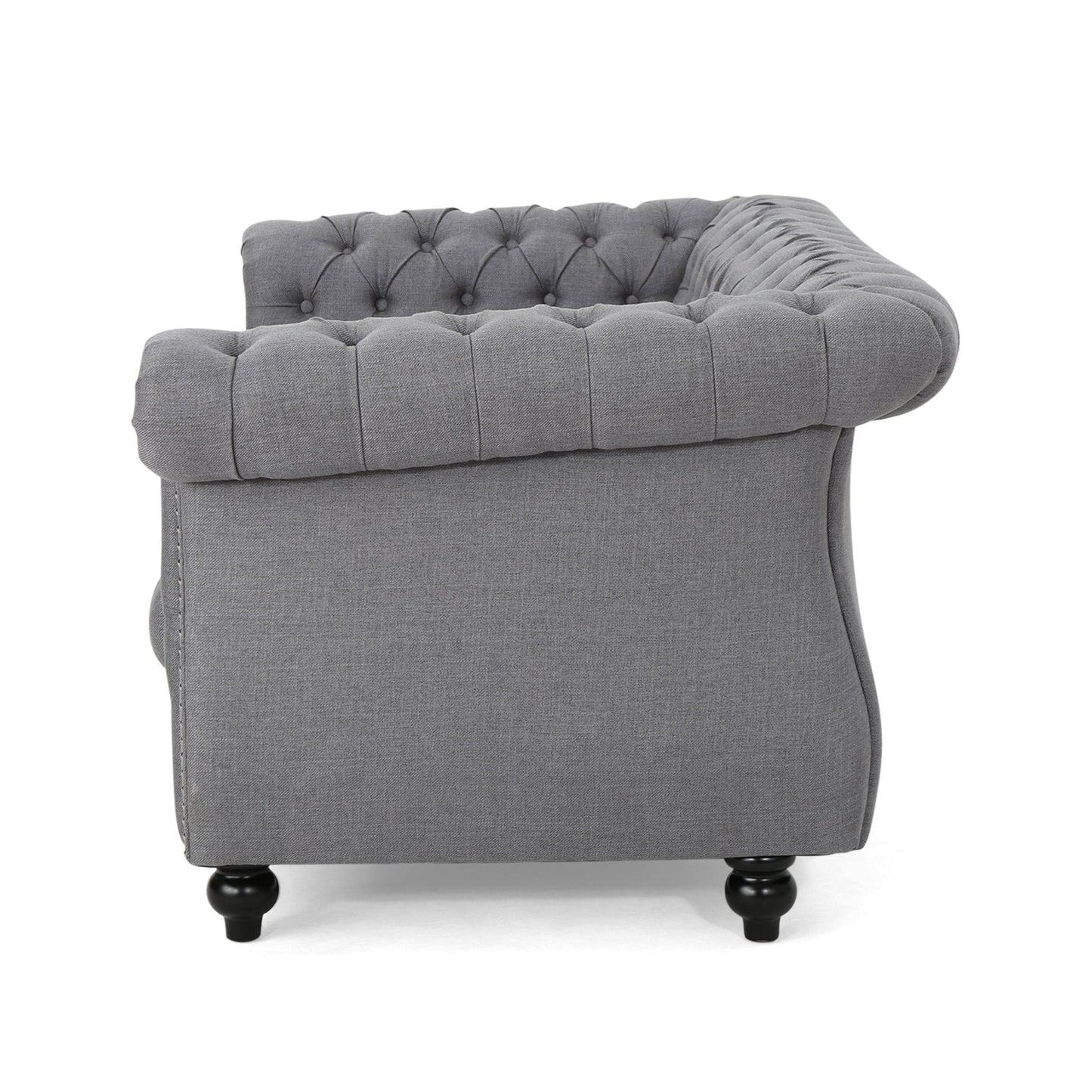 Quixotic Chesterfield Tufted Loveseat with Scroll Arms and Turned Legs