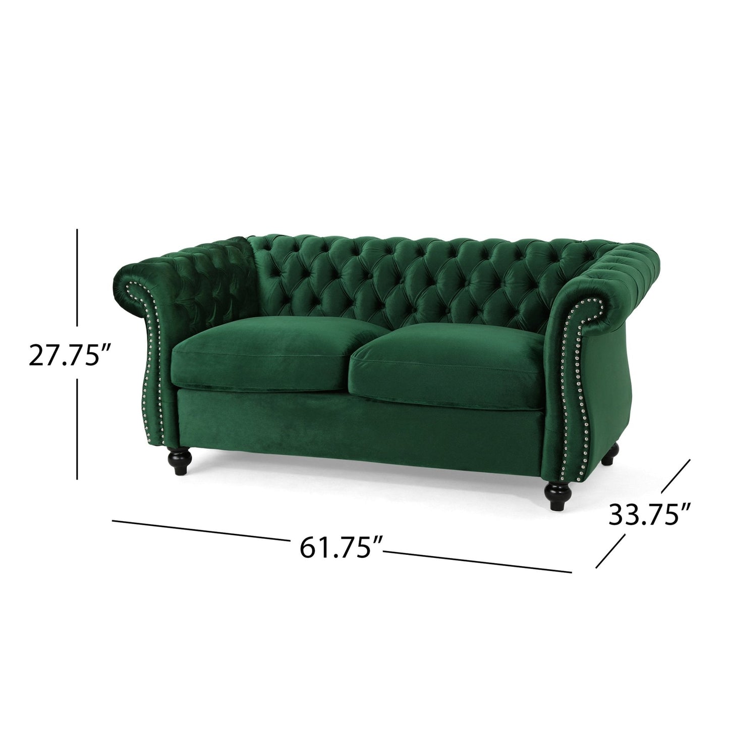 Quixotic Chesterfield Tufted Loveseat with Scroll Arms and Turned Legs
