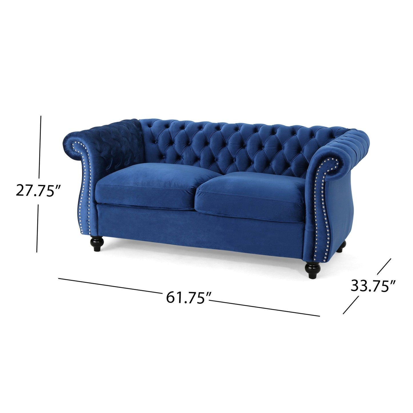 Quixotic Chesterfield Tufted Loveseat with Scroll Arms and Turned Legs