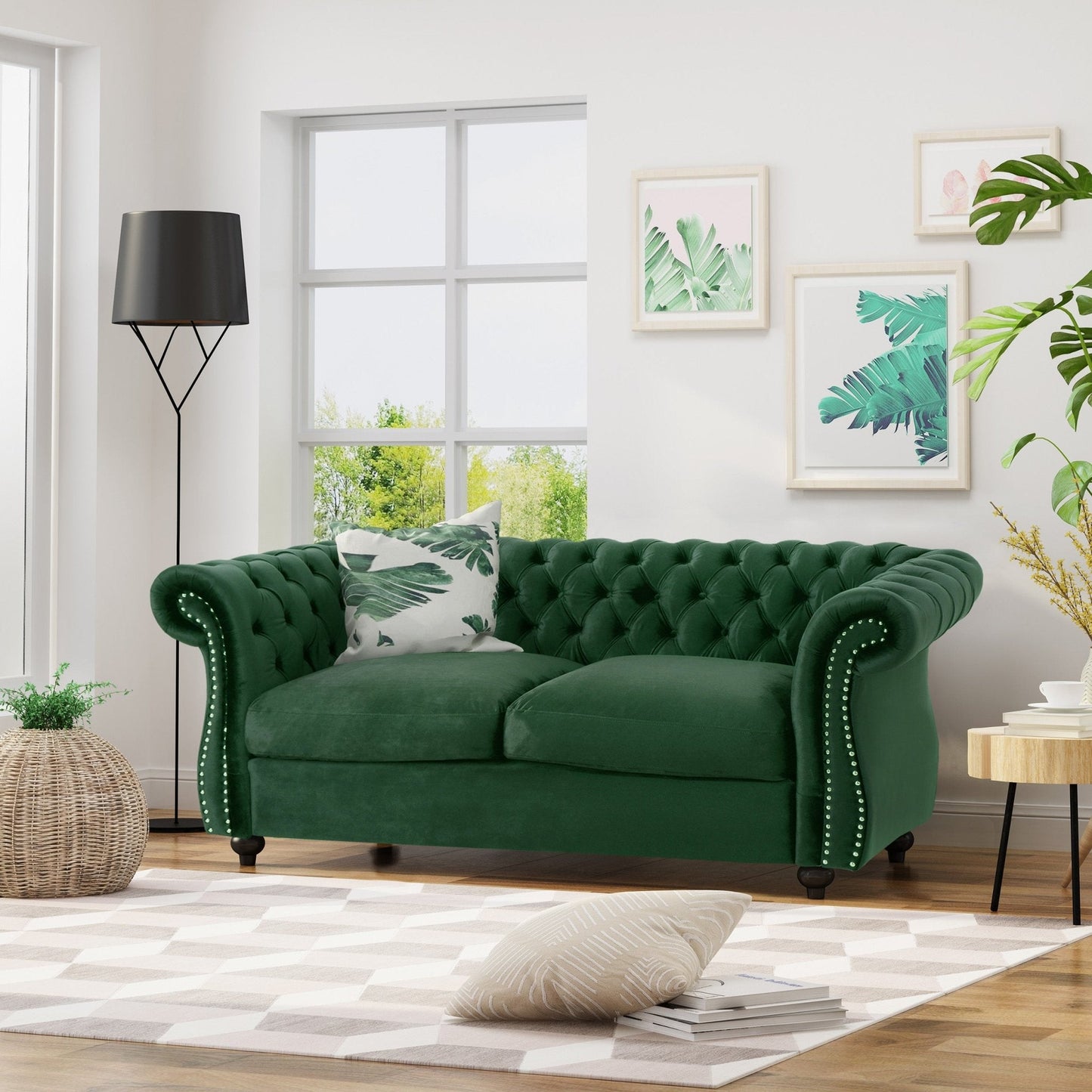 Quixotic Chesterfield Tufted Loveseat with Scroll Arms and Turned Legs