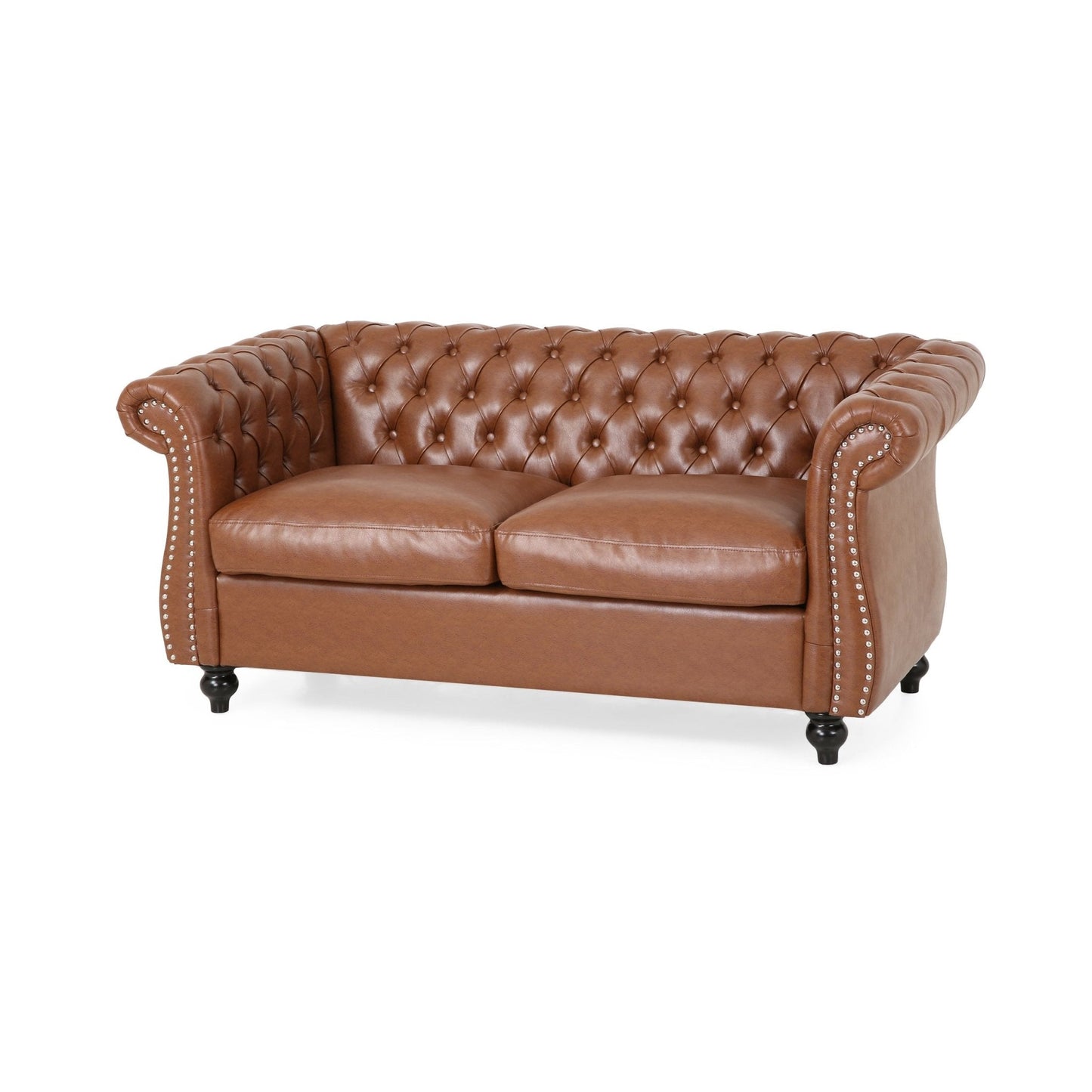 Quixotic Chesterfield Tufted Loveseat with Scroll Arms and Turned Legs
