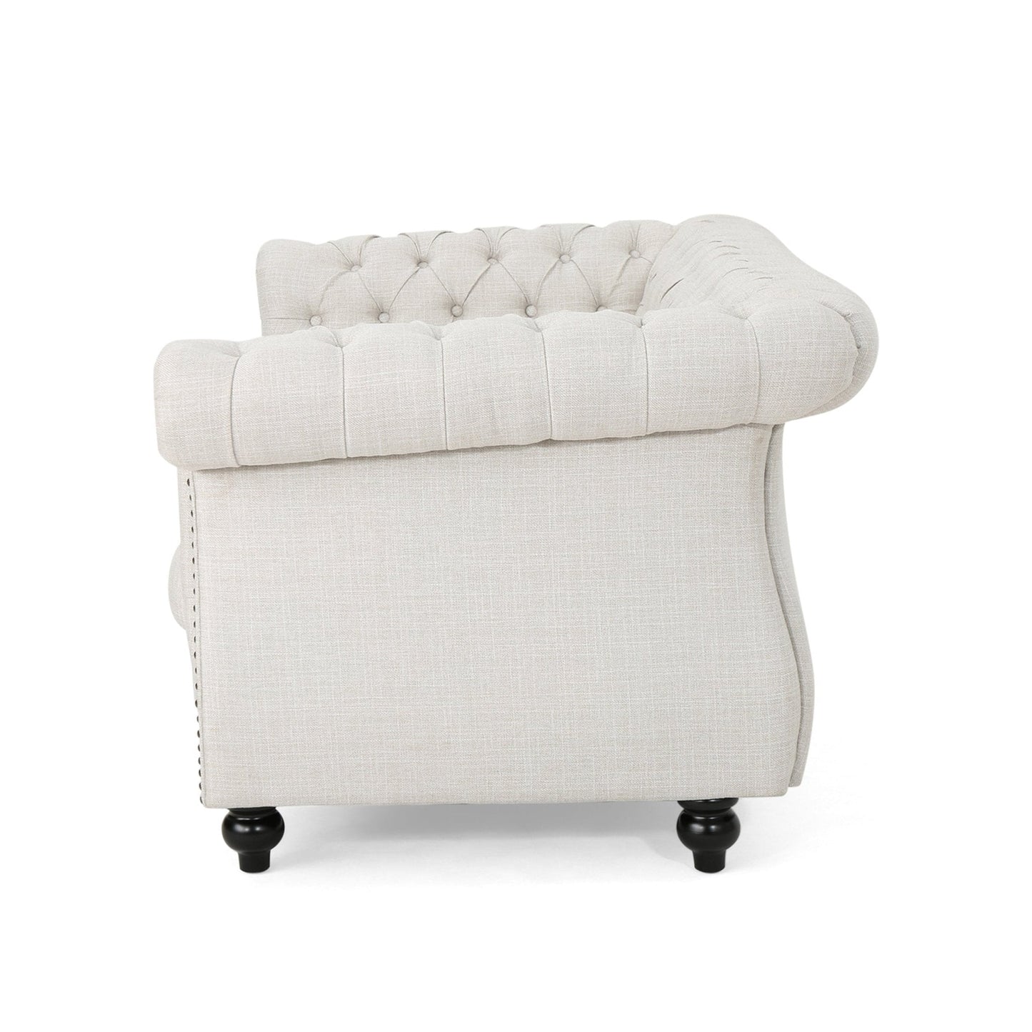Quixotic Chesterfield Tufted Loveseat with Scroll Arms and Turned Legs