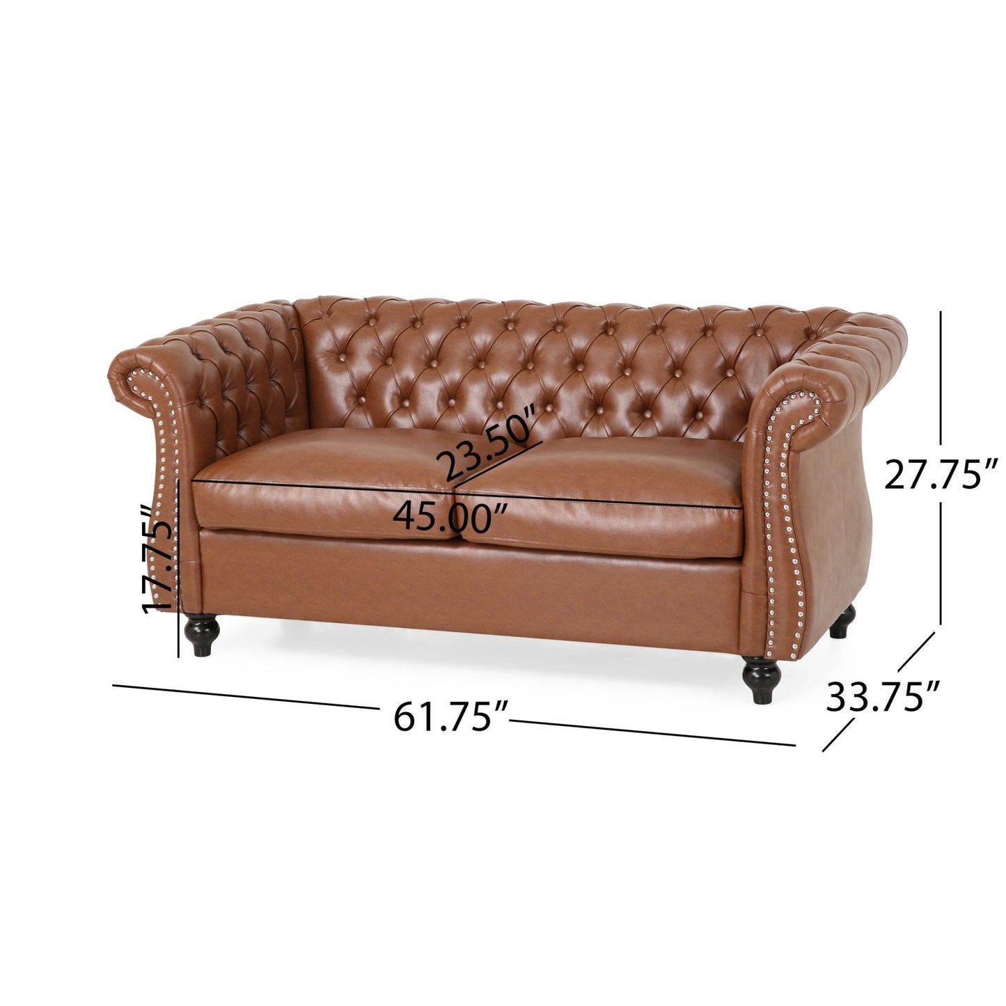 Quixotic Chesterfield Tufted Loveseat with Scroll Arms and Turned Legs