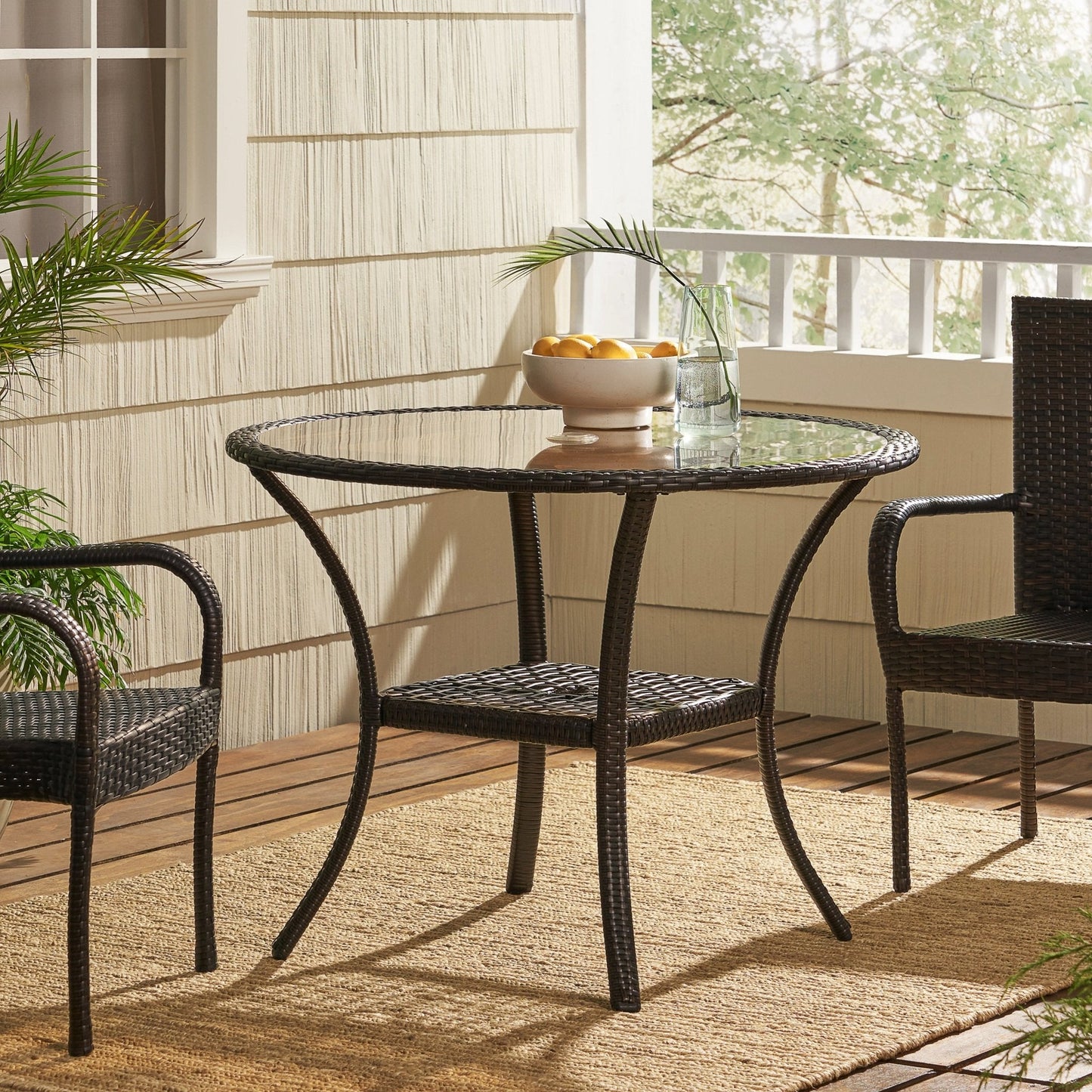 Rattan Cover Table with Glass Top and Iron Frame